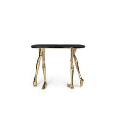 Contemporary Monroe Console Table, Polished Brass, Nero Marquina Marble
