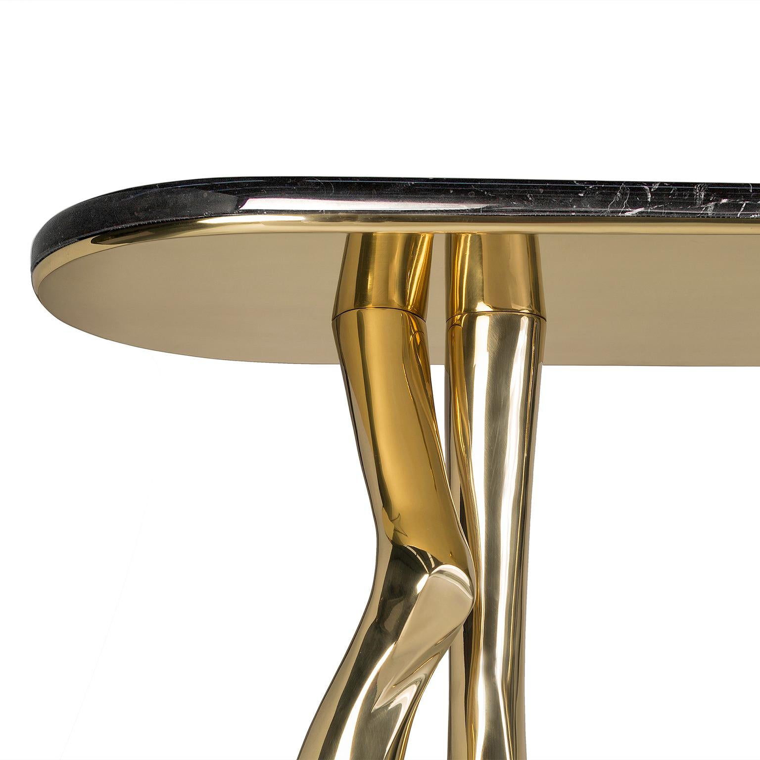 Métal Table console contemporaine Monroe, laiton poli, marbre Nero Marquina en vente