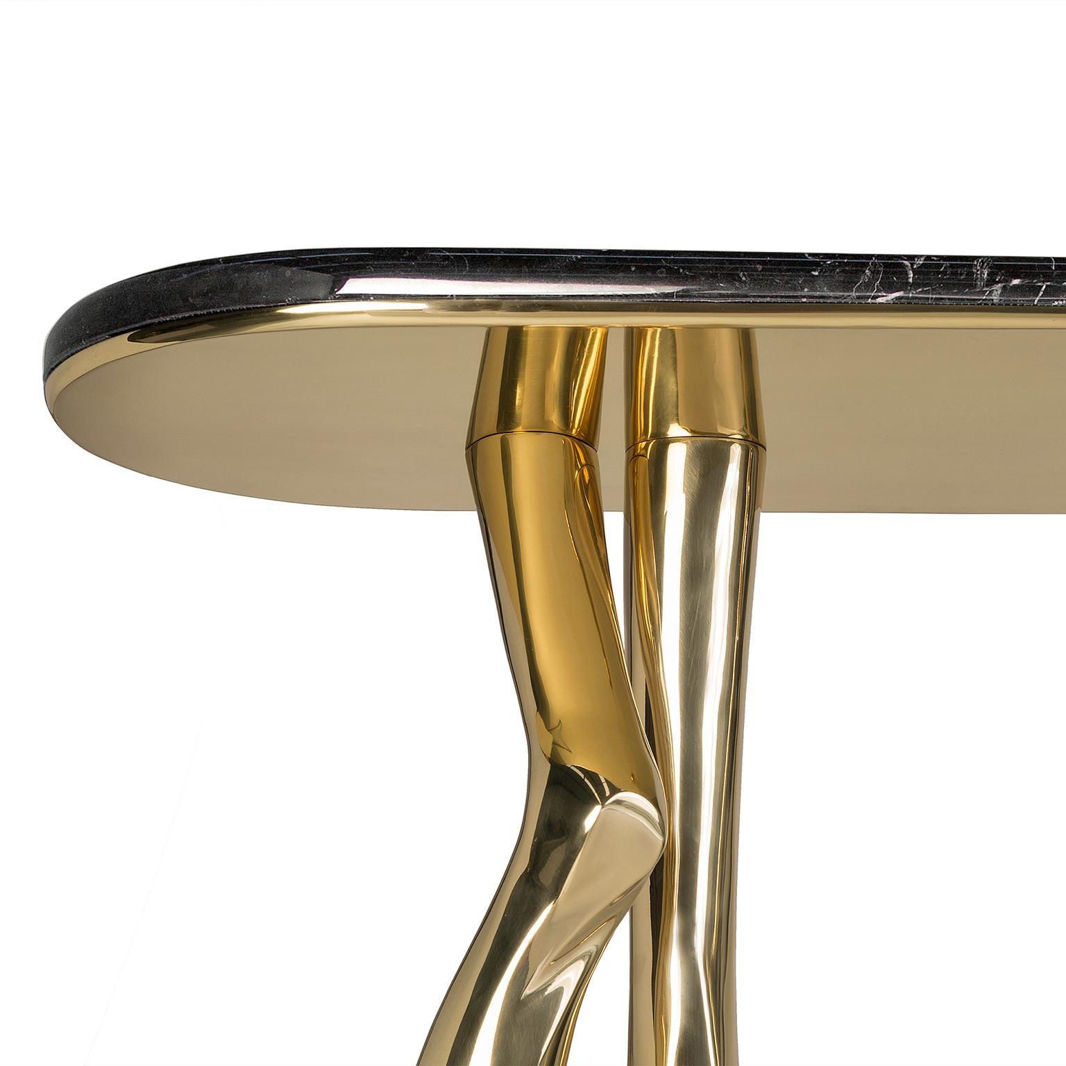 Contemporary Monroe Console Table, Polished Brass, Nero Marquina Marble For Sale 1