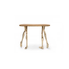 Contemporary Monroe Console Table, Polished Brass, Yellow Travertine Marble