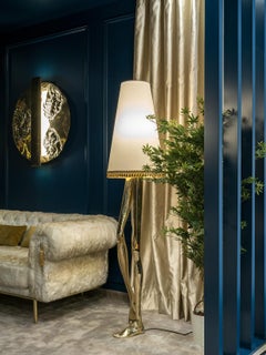 Contemporary Monroe Floor Lamp Polished Brass, Off White Lampshade, Art Lighting