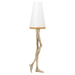 Contemporary Monroe Floor Lamp, Textured Brass Cast and an off White Lampshade
