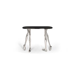 Contemporary Monroe Silver Art Console Table, Nickel Brass and Black Marble Top