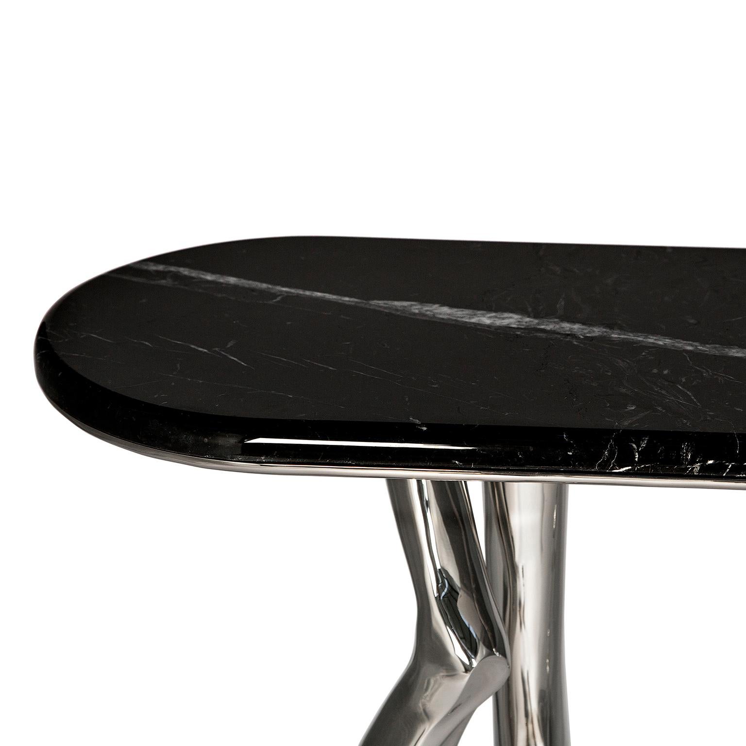 XXIe siècle et contemporain Table console contemporaine Monroe Silver Art, laiton nickelé et plateau en marbre noir en vente