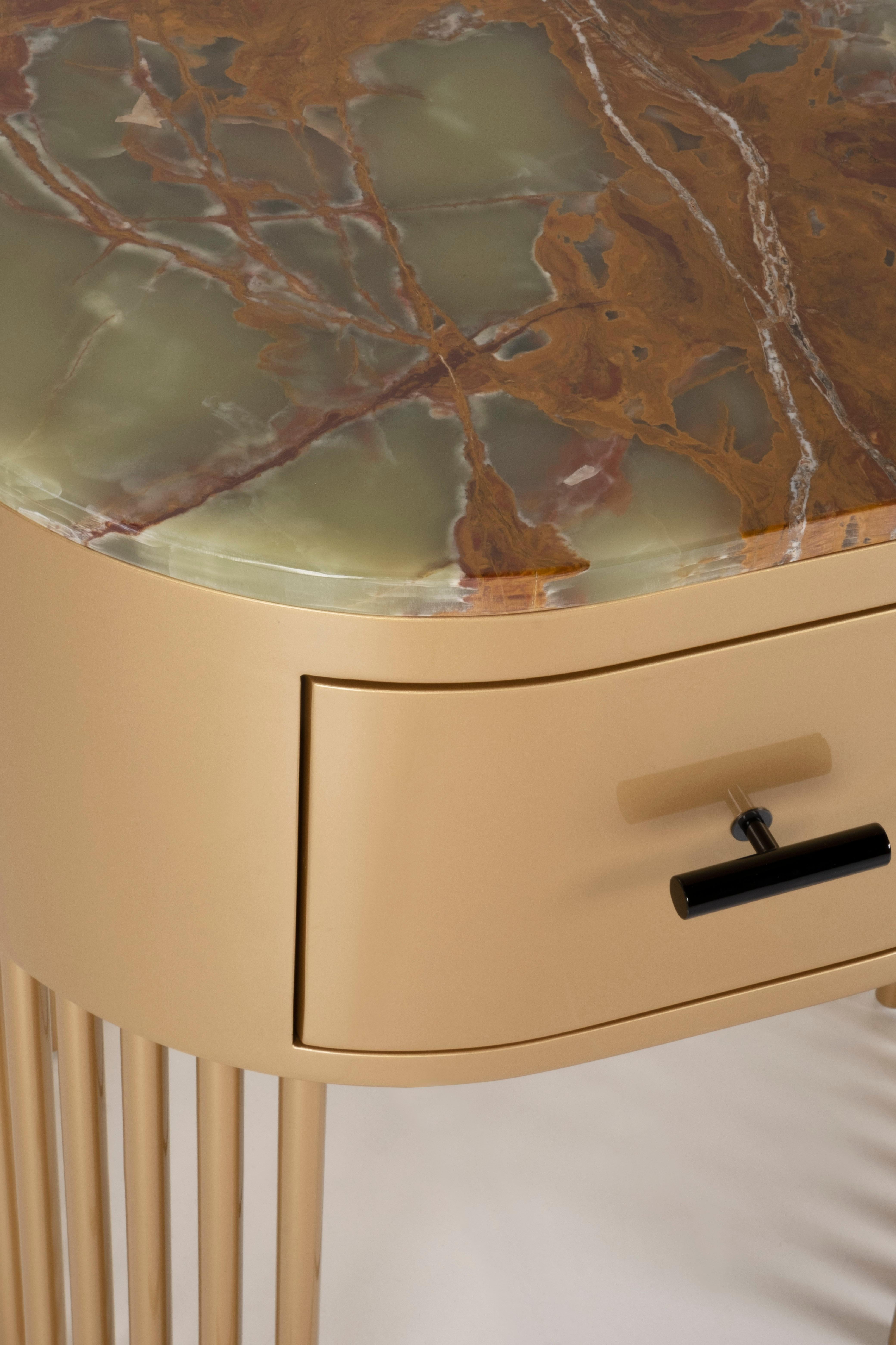 Brass Modern Mons Nightstands Bedside Table Onyx Handmade in Portugal by Greenapple For Sale