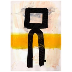 Peinture d'art abstrait contemporain - Formes de monuments noirs et jaunes