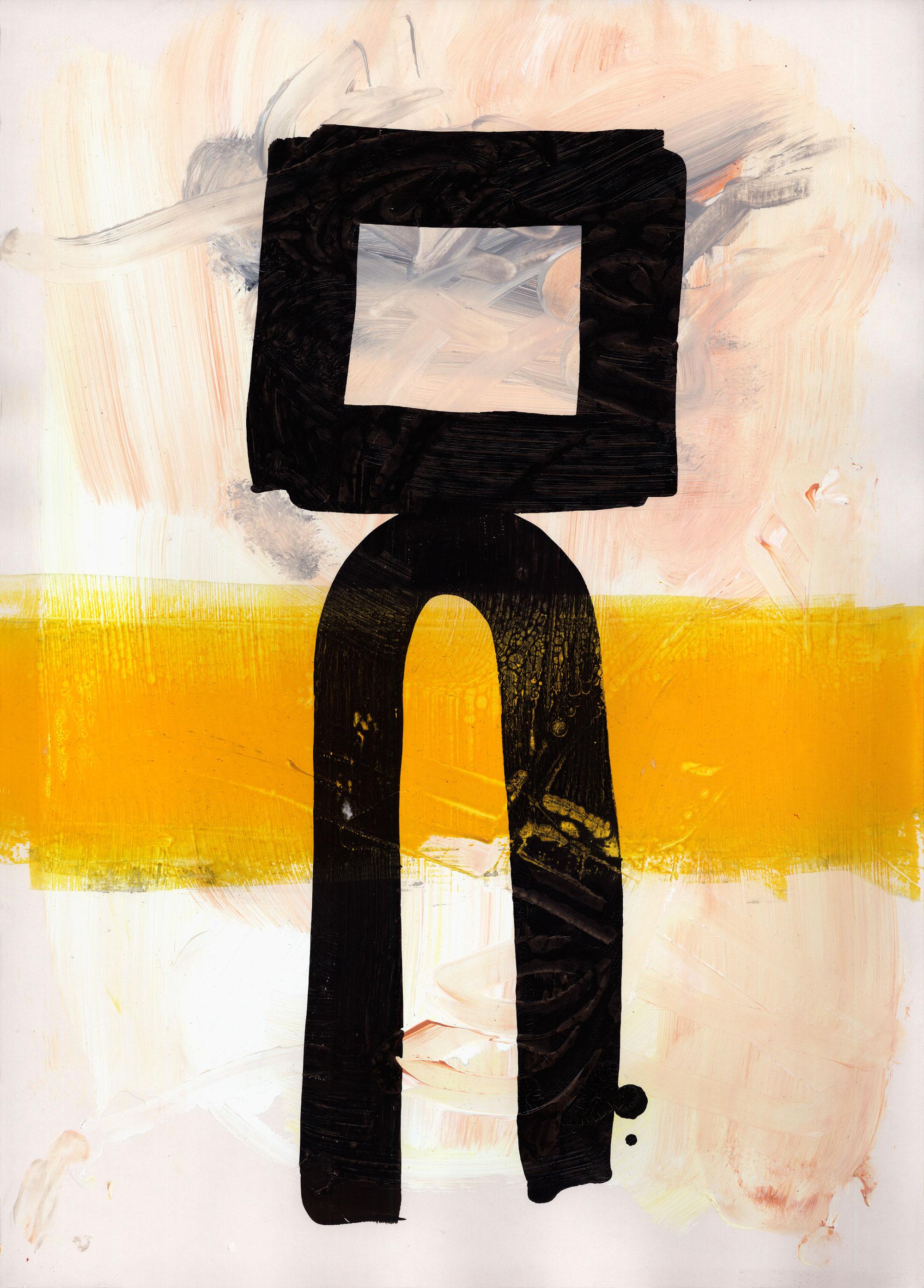 Peinture d'art abstrait contemporain - Formes de monuments noirs et jaunes Neuf - En vente à London, GB
