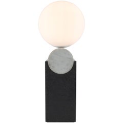 Contemporary Monument Table Lamp Circle in Carrara Marble, Solid Steel and Glass