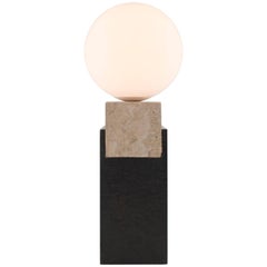Contemporary Monument Lamp Square in Travertine, Solid Steel and Glass Contemporary Monument Lamp Square in Travertine, Solid Steel and Glass