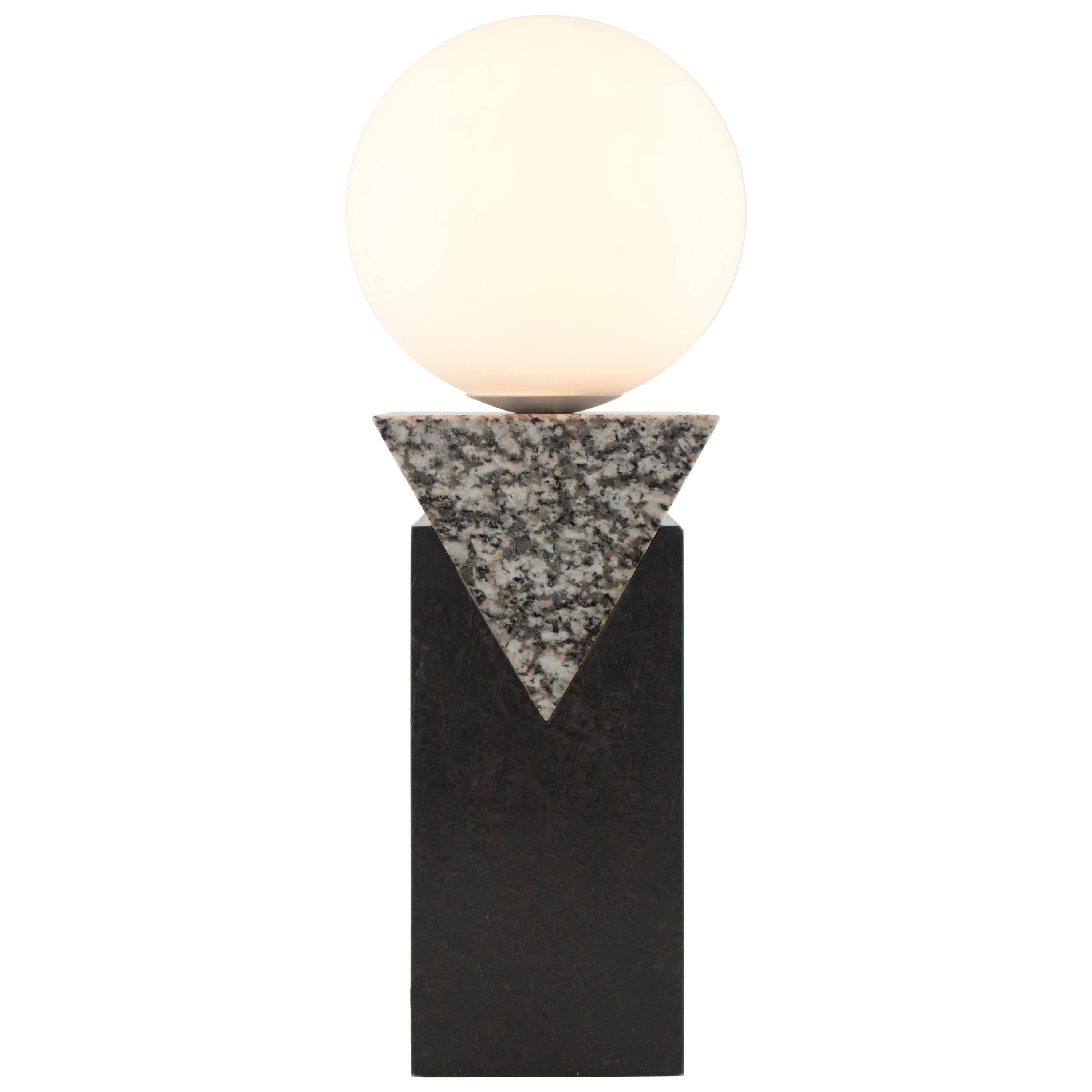 Contemporary Monument Table Lamp - Triangle in Granite, Solid Steel and Glass
