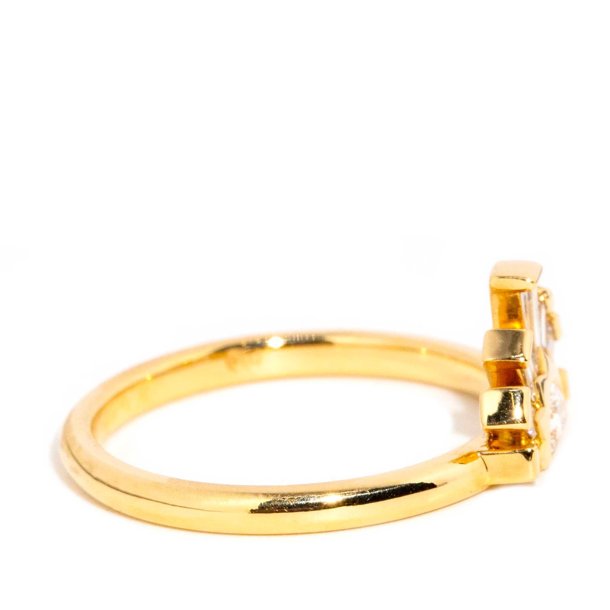 Contemporary Moon & Baguette Cut Diamond Moon & Sun Ring 18 Carat Yellow Gold For Sale 1