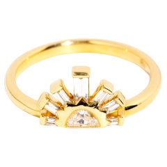 Contemporary Moon & Baguette Cut Diamond Moon & Sun Ring 18 Carat Yellow Gold