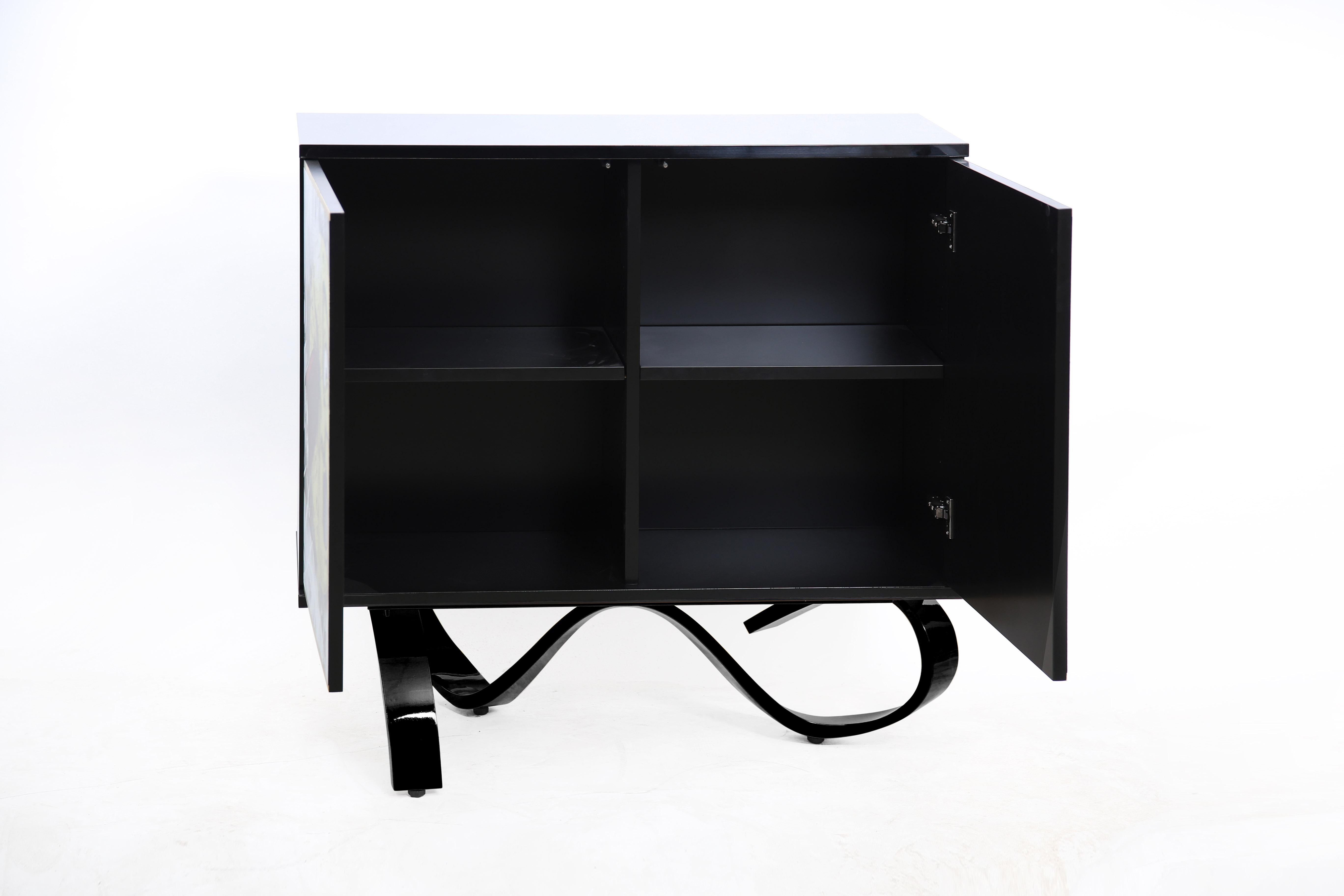 Latvian Contemporary Moon Cabinet in Black High Gloss, Brass by Railis Design For Sale