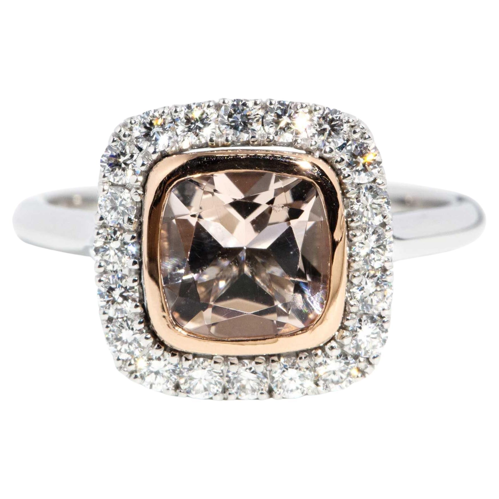 Contemporary Morganite & Diamond Ring 18 Carat Rose & White Gold
