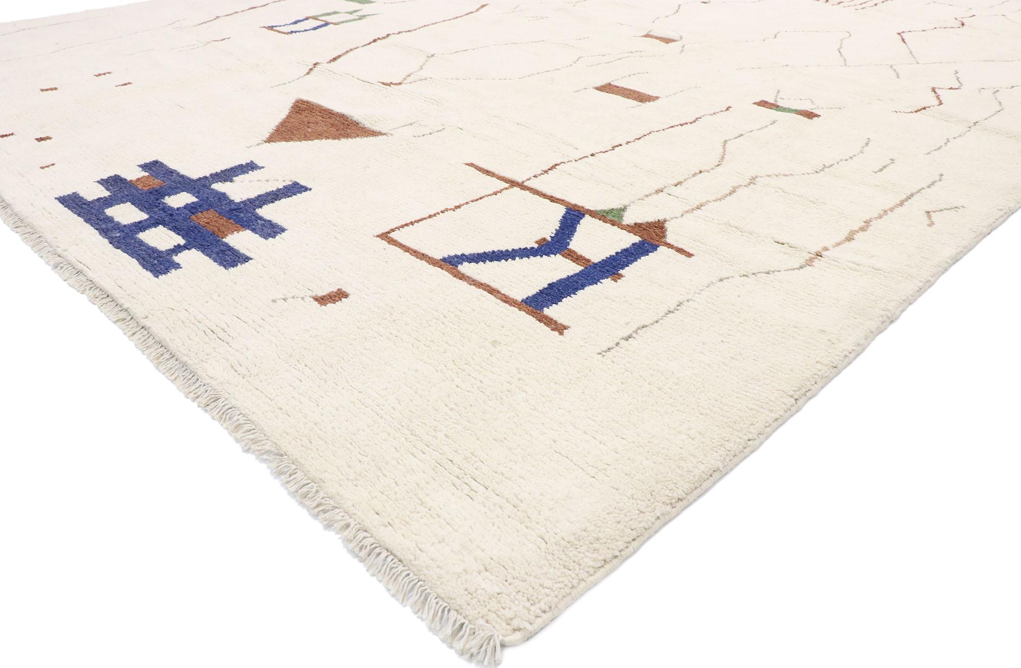80646, new contemporary Moroccan Area rug with Brutalist style inspired by Harry Bertoia. Recalling the Brutalist influence of midcentury designer Harry Bertoia (1915-1978), this contemporary oversized Moroccan rug is an amalgam of International