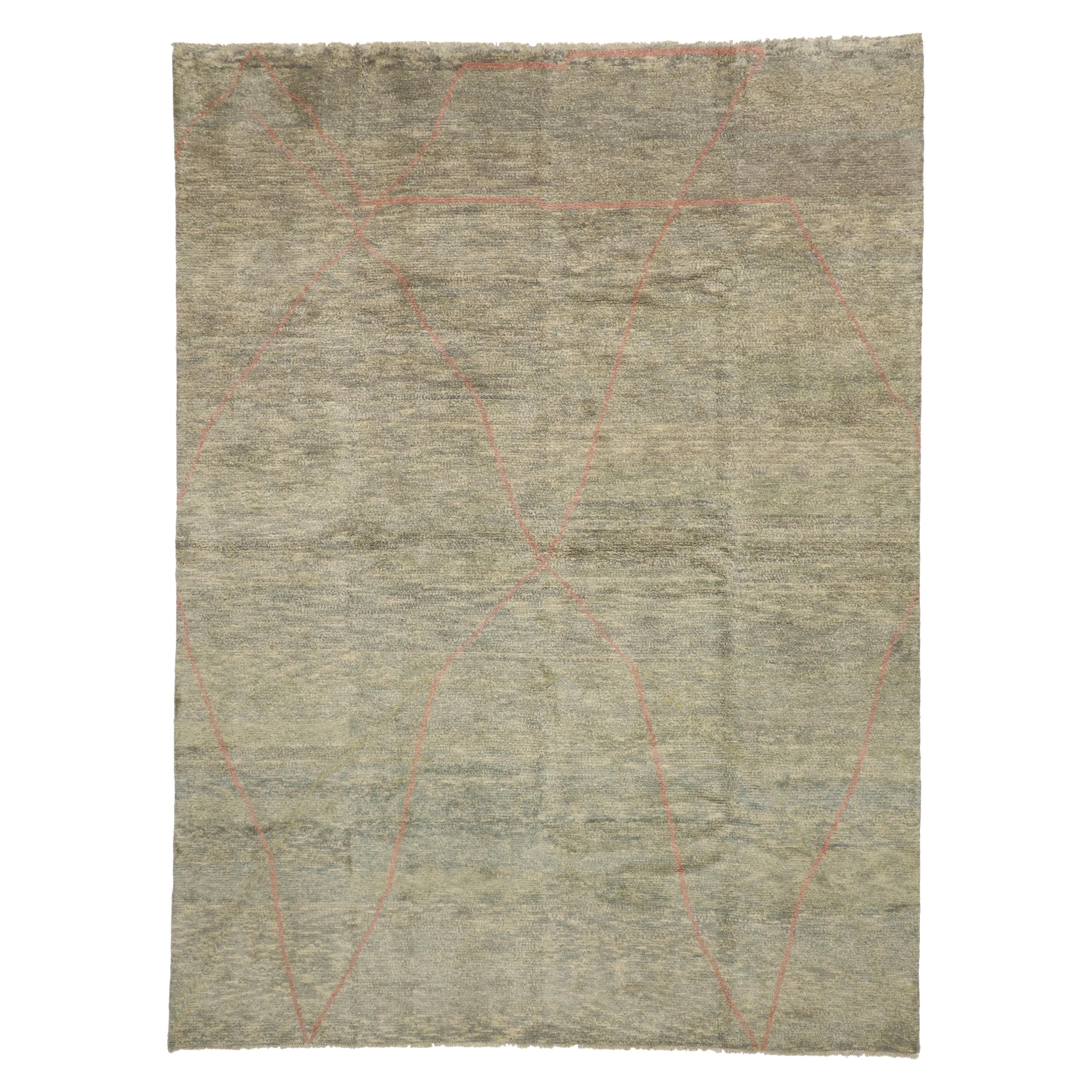 Modern Earthy Moroccan Rug, Ethereal Boho Meets Cozy Cohesiveness For Sale