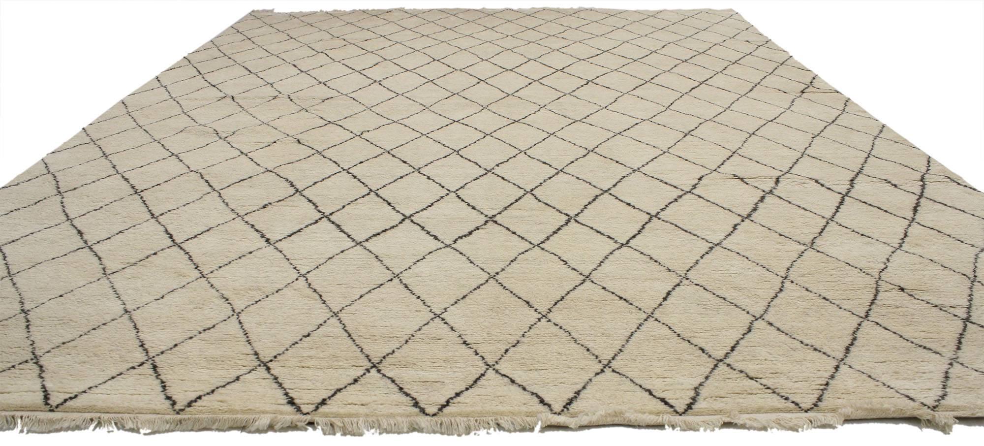 30338, New Contemporary  Moroccan Rug with Organic Modern Style. With organic modern style with hygge vibes and cozy contentment, this hand knotted wool contemporary Moroccan area rug adds texture and subtle graphic appeal forming a warm, relaxed