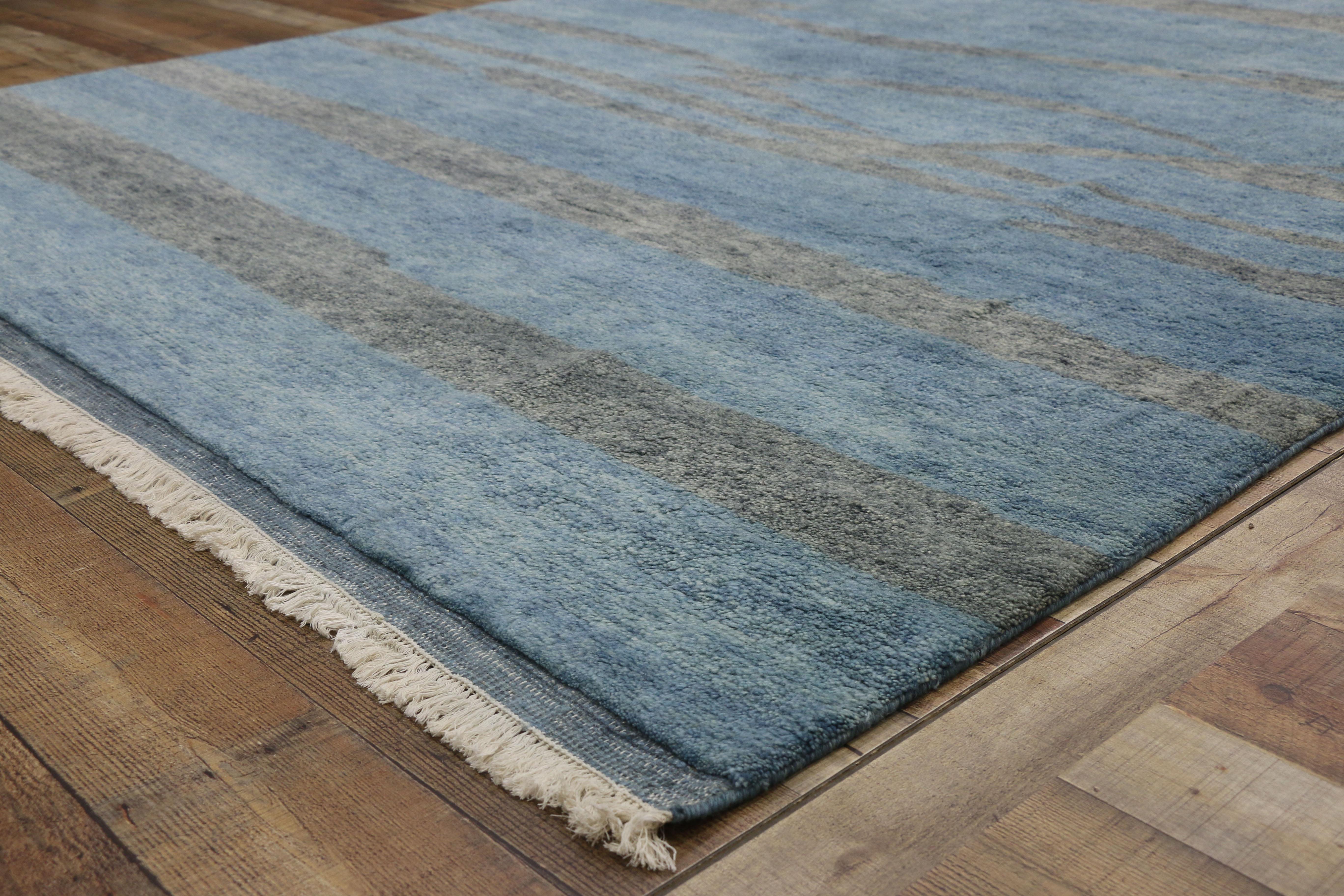 Indian New Contemporary Moroccan Area Rug with Coastal Boho Chic Style  For Sale