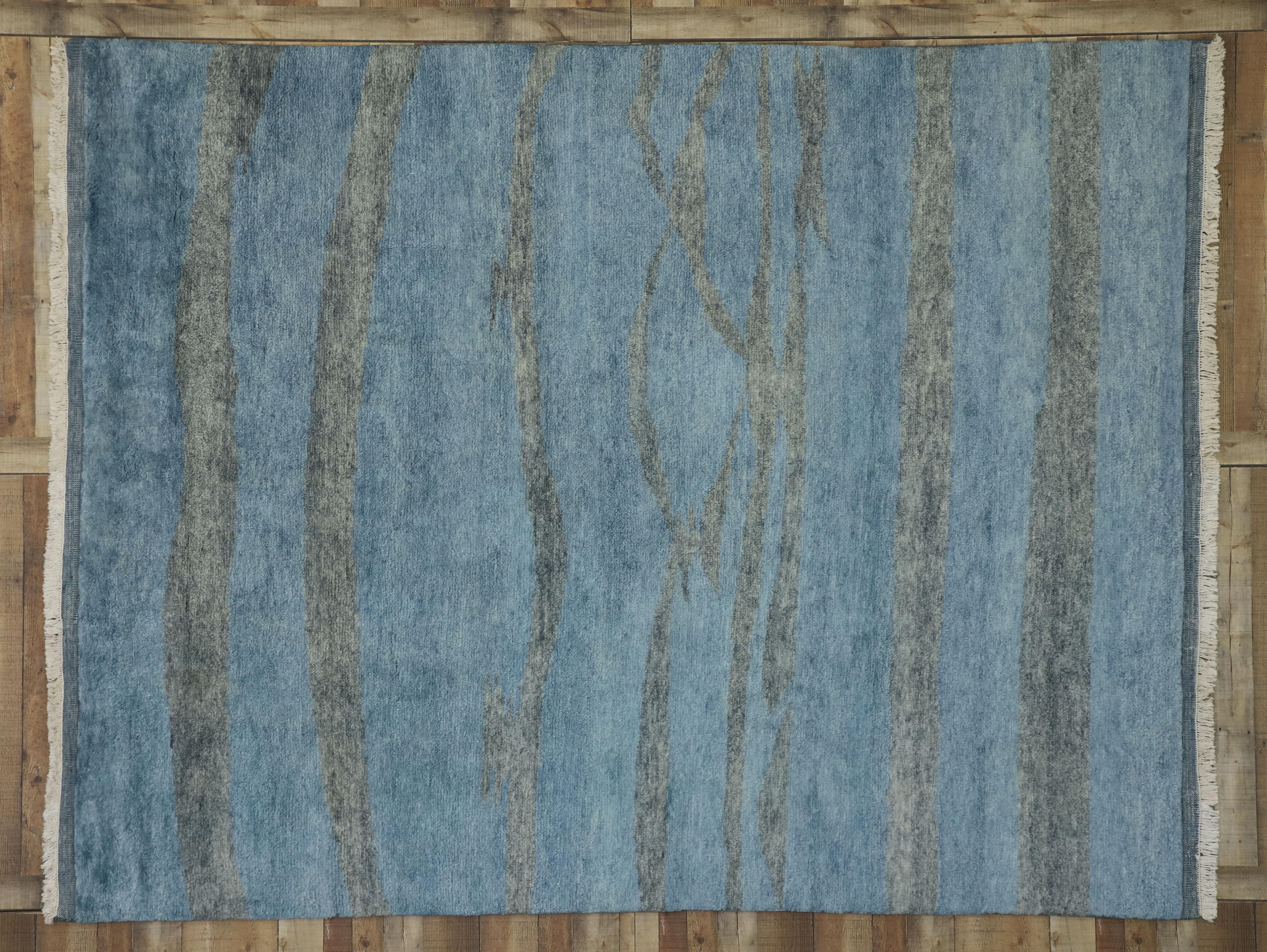 Hand-Knotted New Contemporary Moroccan Area Rug with Coastal Boho Chic Style For Sale