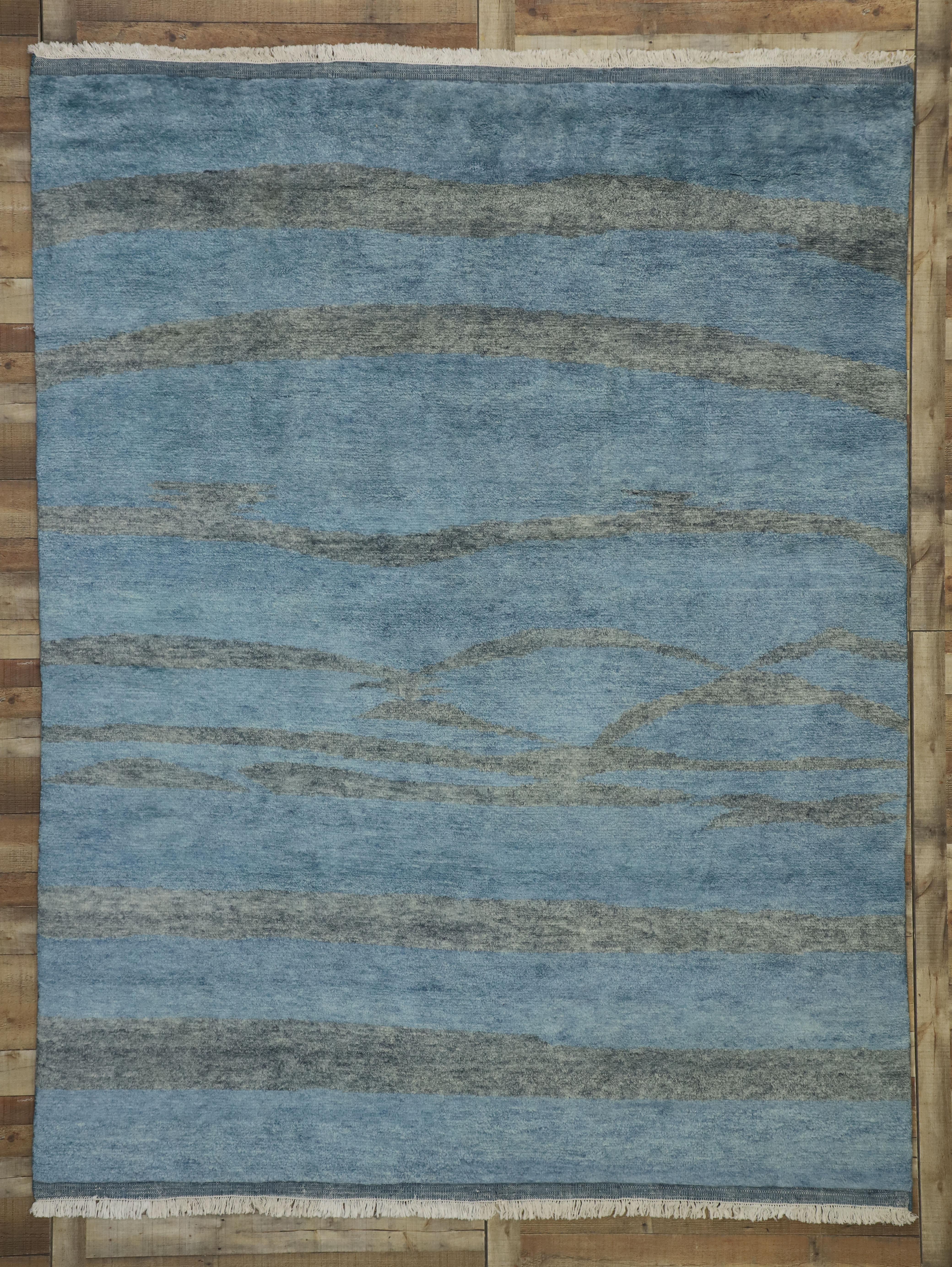 New Contemporary Moroccan Area Rug with Coastal Boho Chic Style  In New Condition For Sale In Dallas, TX