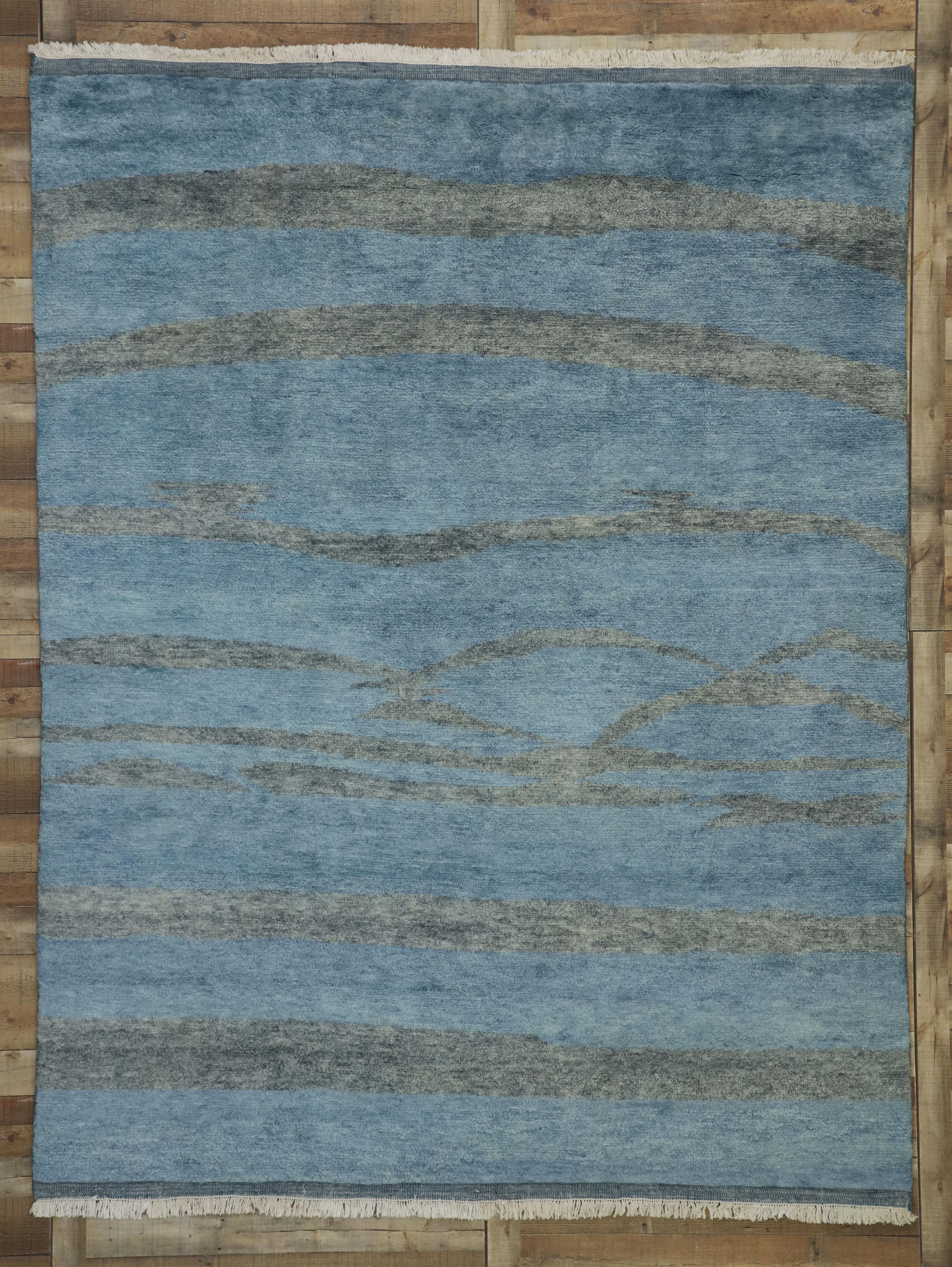 New Contemporary Moroccan Area Rug with Coastal Boho Chic Style In New Condition For Sale In Dallas, TX