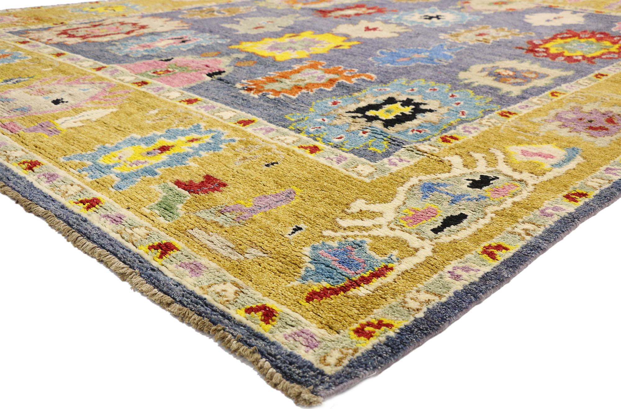 80486 contemporary Moroccan area rug with Oushak design pattern and Memphis style. This hand knotted wool contemporary Moroccan area rug showcases an Oushak design with a Memphis style. The all-over large-scale geometric pattern spreads across an
