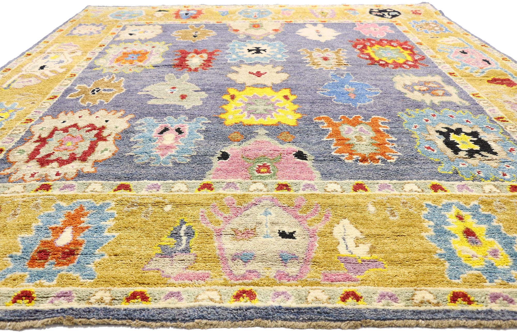 Pakistani Contemporary Moroccan Area Rug with Oushak Design Pattern and Memphis Style