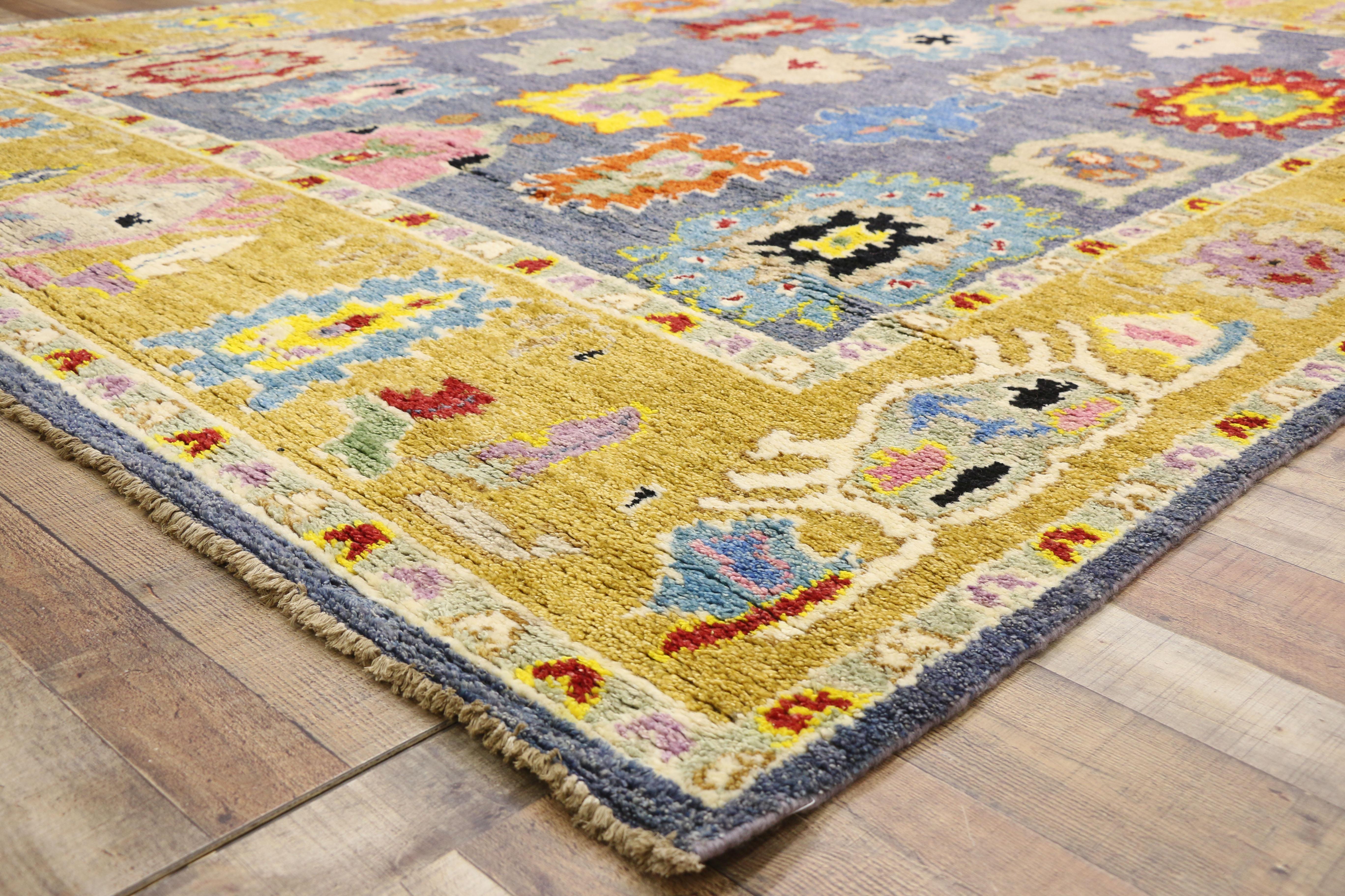 Wool Contemporary Moroccan Area Rug with Oushak Design Pattern and Memphis Style