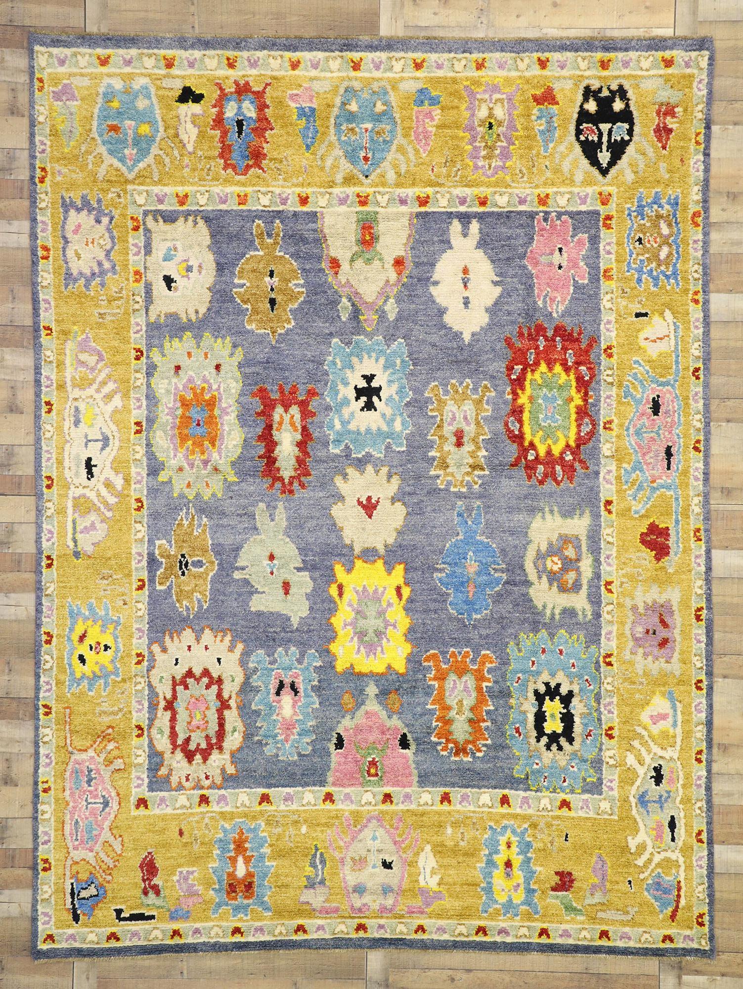 Contemporary Moroccan Area Rug with Oushak Design Pattern and Memphis Style 1