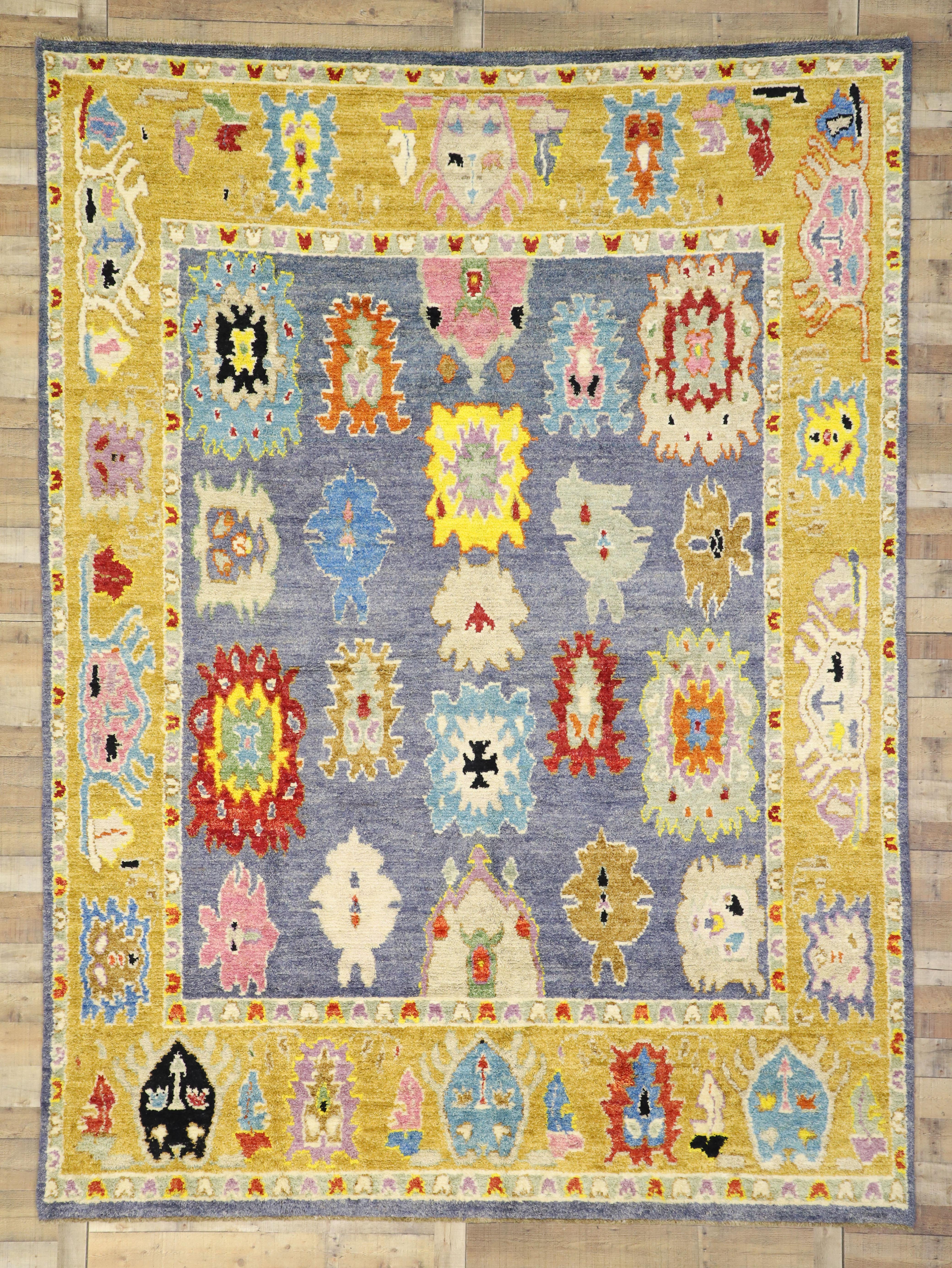 Contemporary Moroccan Area Rug with Oushak Design Pattern and Memphis Style 2
