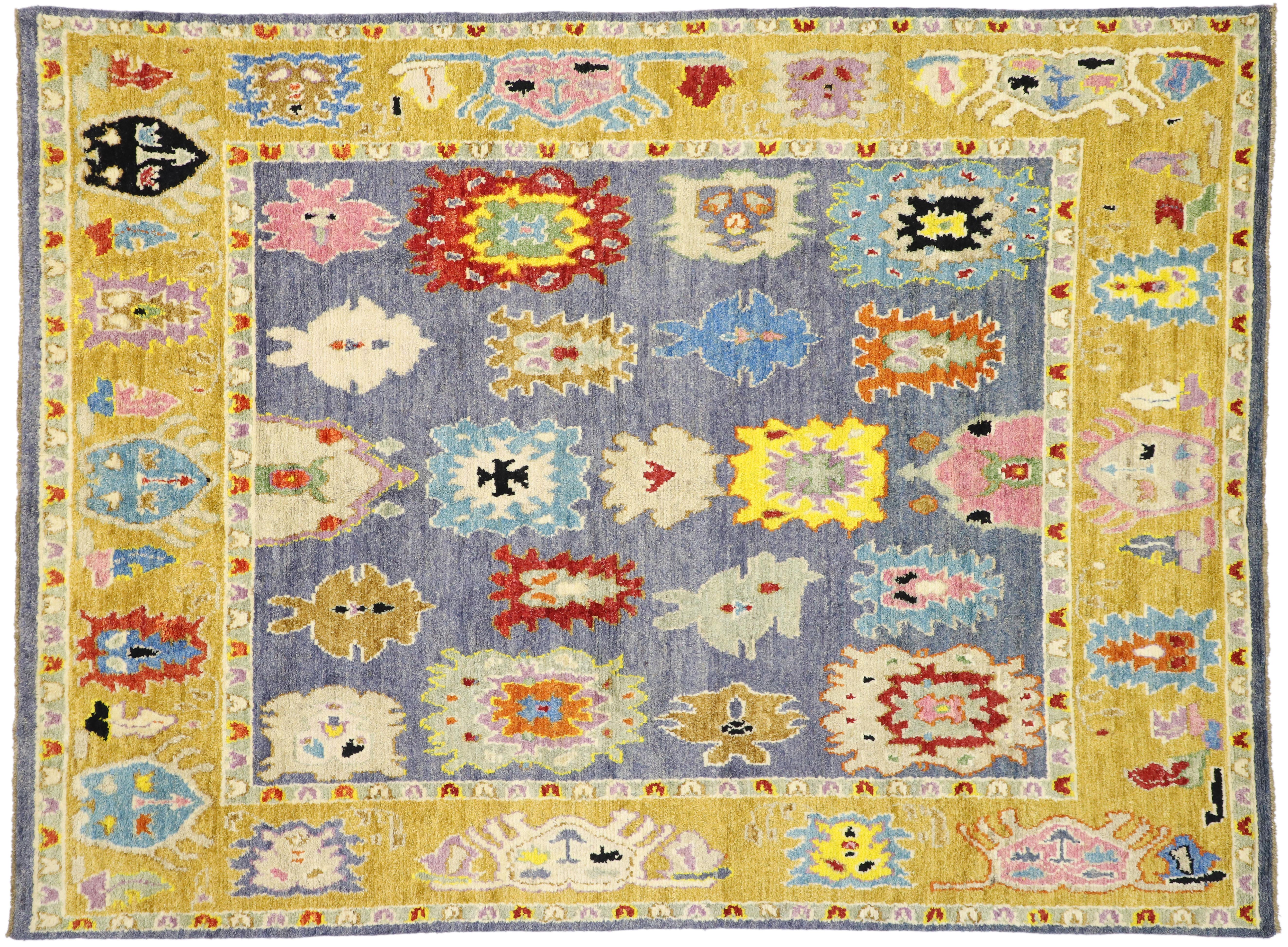 Contemporary Moroccan Area Rug with Oushak Design Pattern and Memphis Style 3