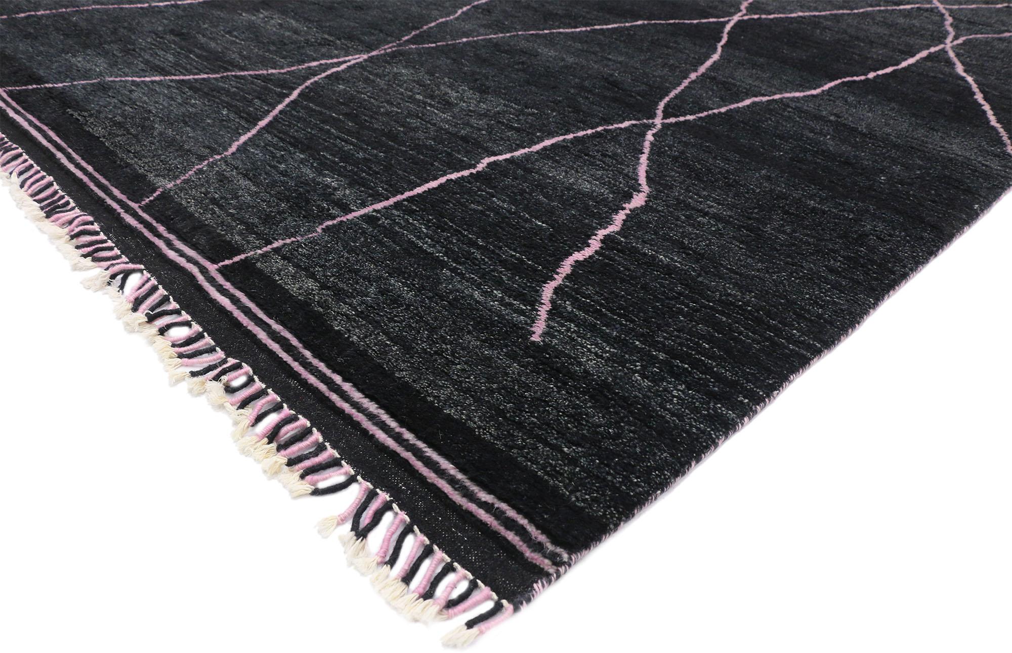 30479 New Contemporary Moroccan Rug with Minimalist Scandinavian Style 08'05 x 10'01. With its simplicity, plush pile and Mid-Century Modern Bohemian vibes, this hand knotted wool contemporary Moroccan style rug is a captivating vision of woven
