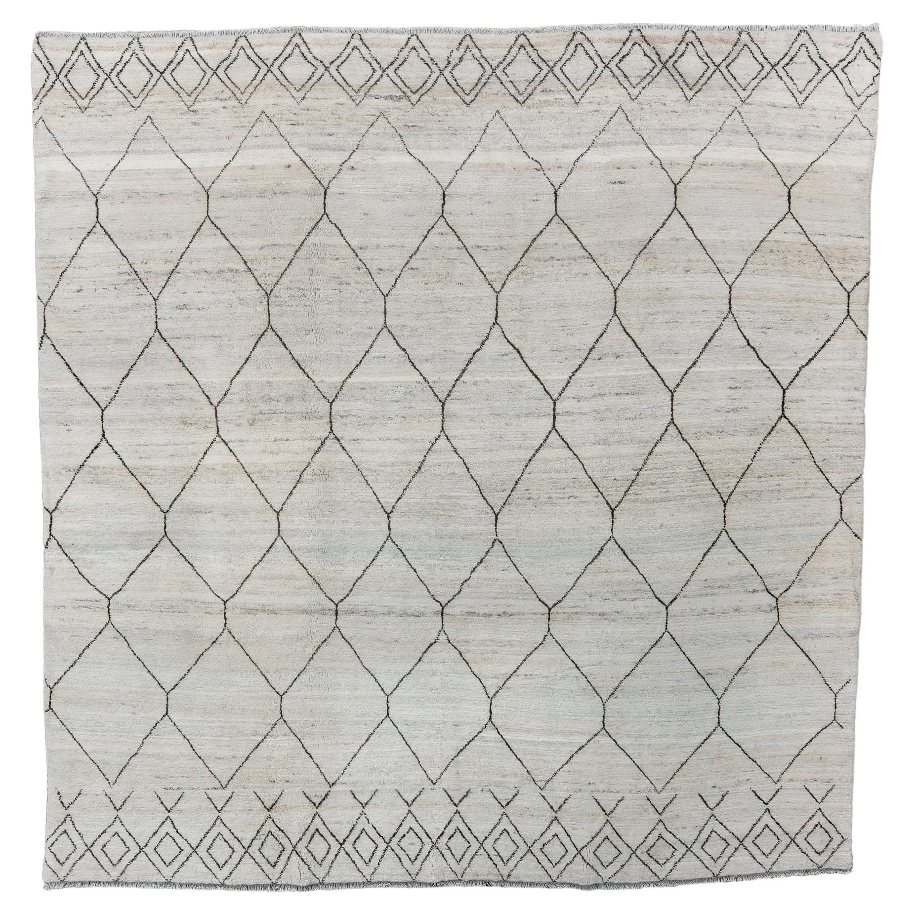 Contemporary Moroccan Berber Square Rug with Natural Field and Diamond Designs For Sale
