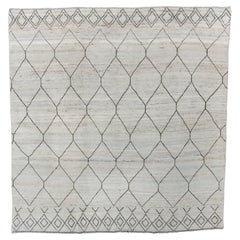 Contemporary Moroccan Berber Square Rug with Natural Field and Diamond Designs
