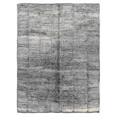 Contemporary Moroccan Gray Rug in Hand-Knotted Wool, Geometric Design