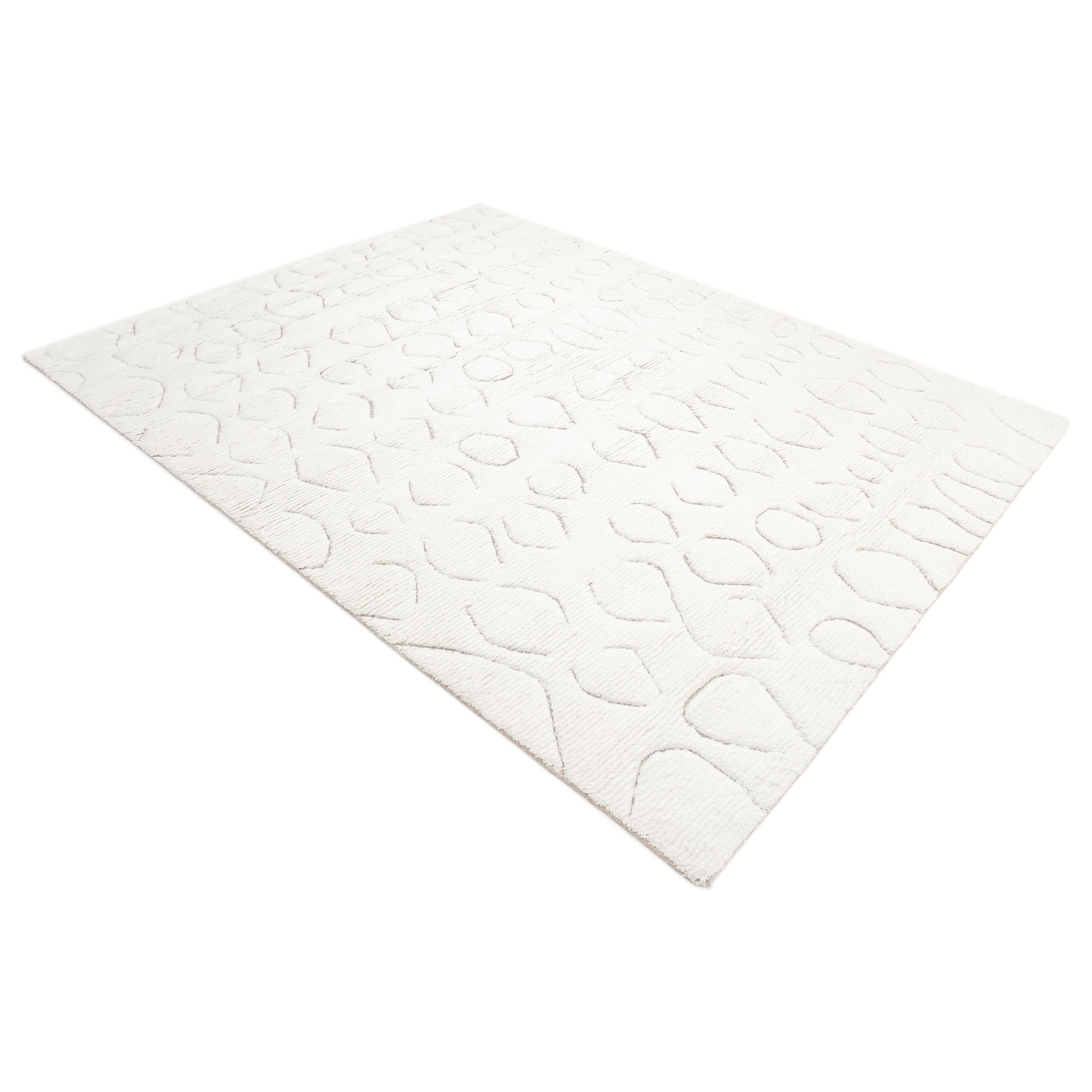 Tapis de sol marocain contemporain ivoire fait à la main 3' 0