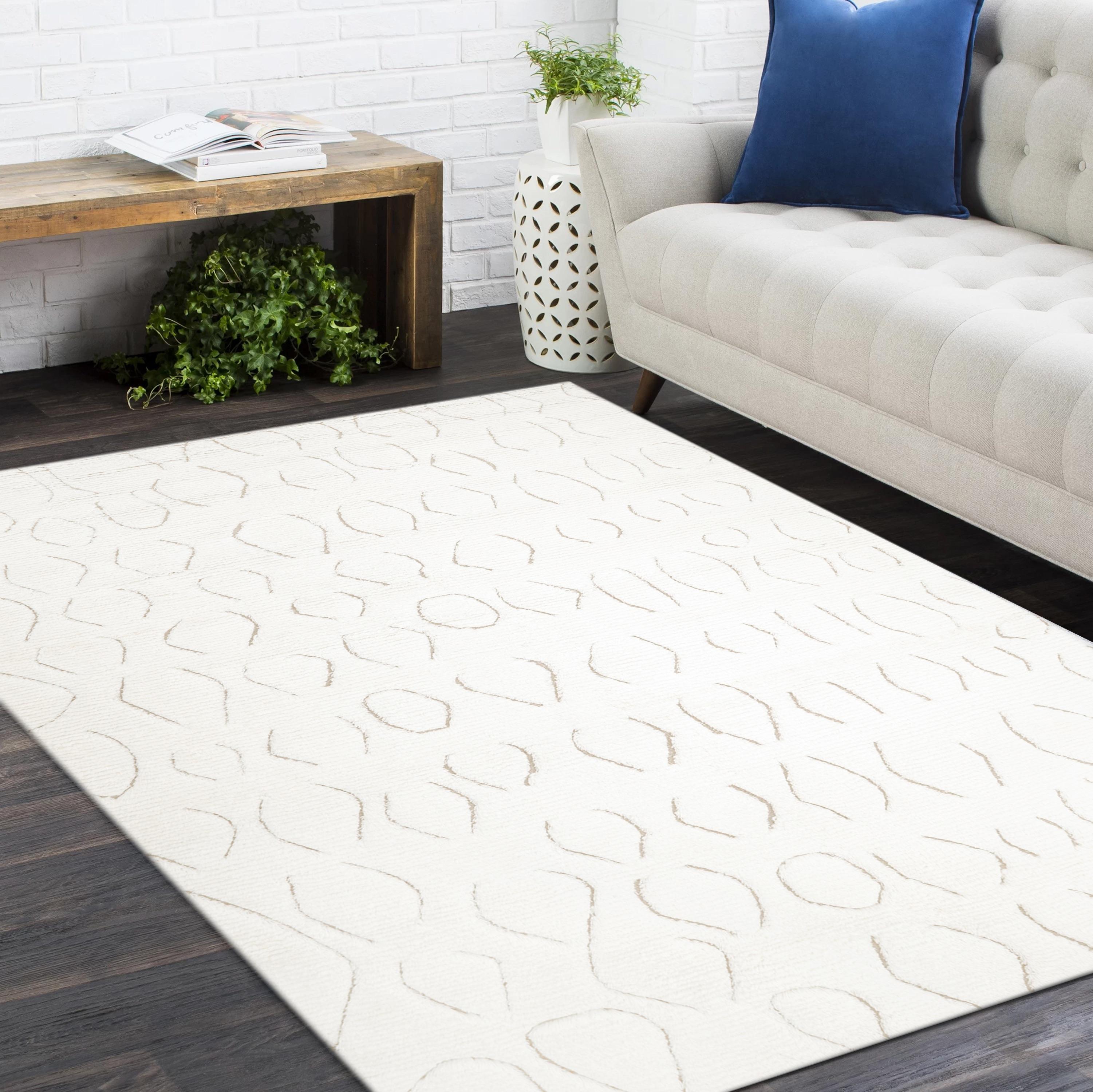 Tapis de sol marocain contemporain ivoire fait à la main 3' 0