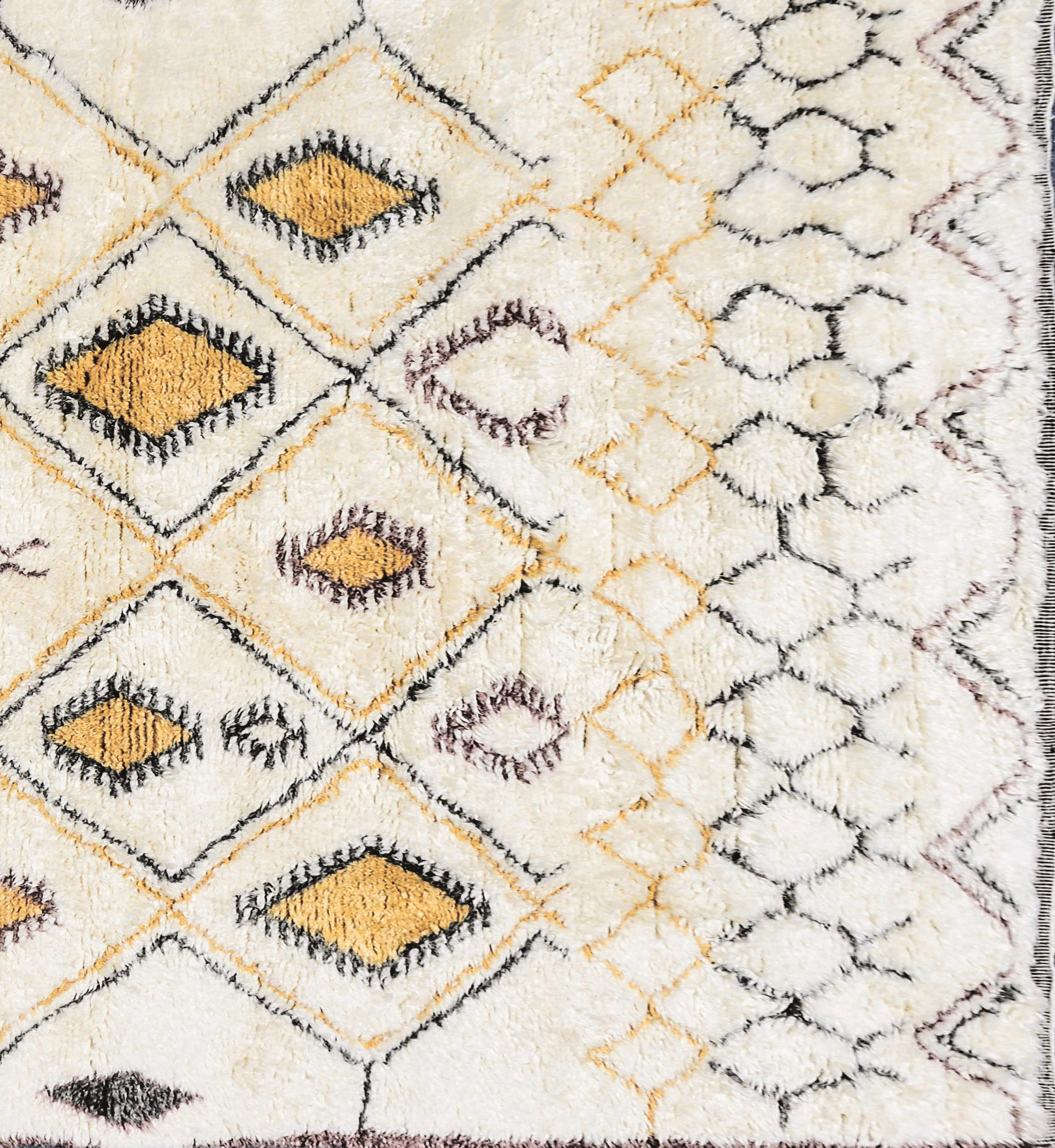 Hand-Woven Contemporary Moroccan Ivory and Multi-Color Wool Rug with Tribal Pattern