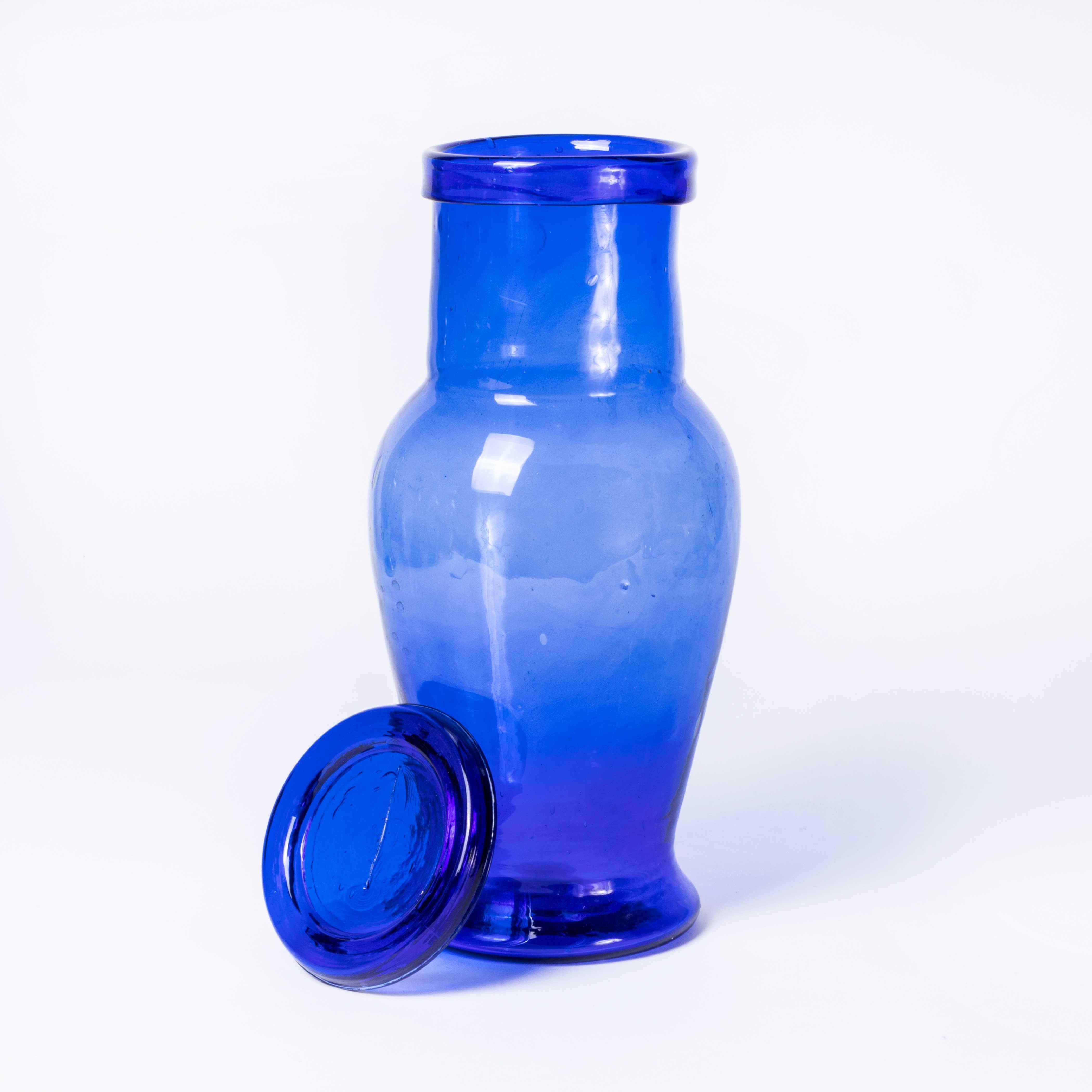 Tarro de vidrio soplado marroquí contemporáneo - Azul oscuro Marroquí en venta