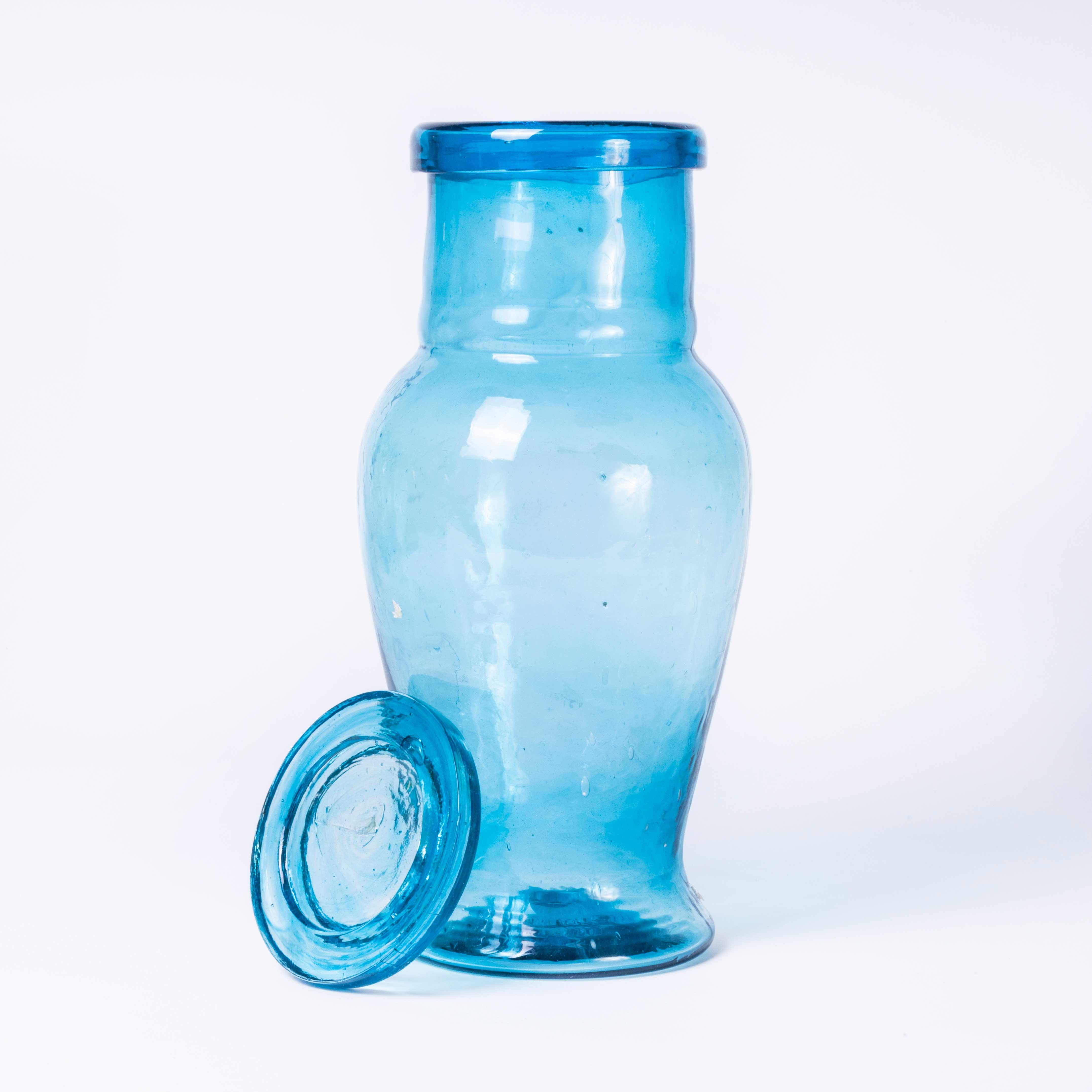 Contemporary Moroccan Mouth Blown Glass Jar - Light Blue In Excellent Condition For Sale In Hook, Hampshire
