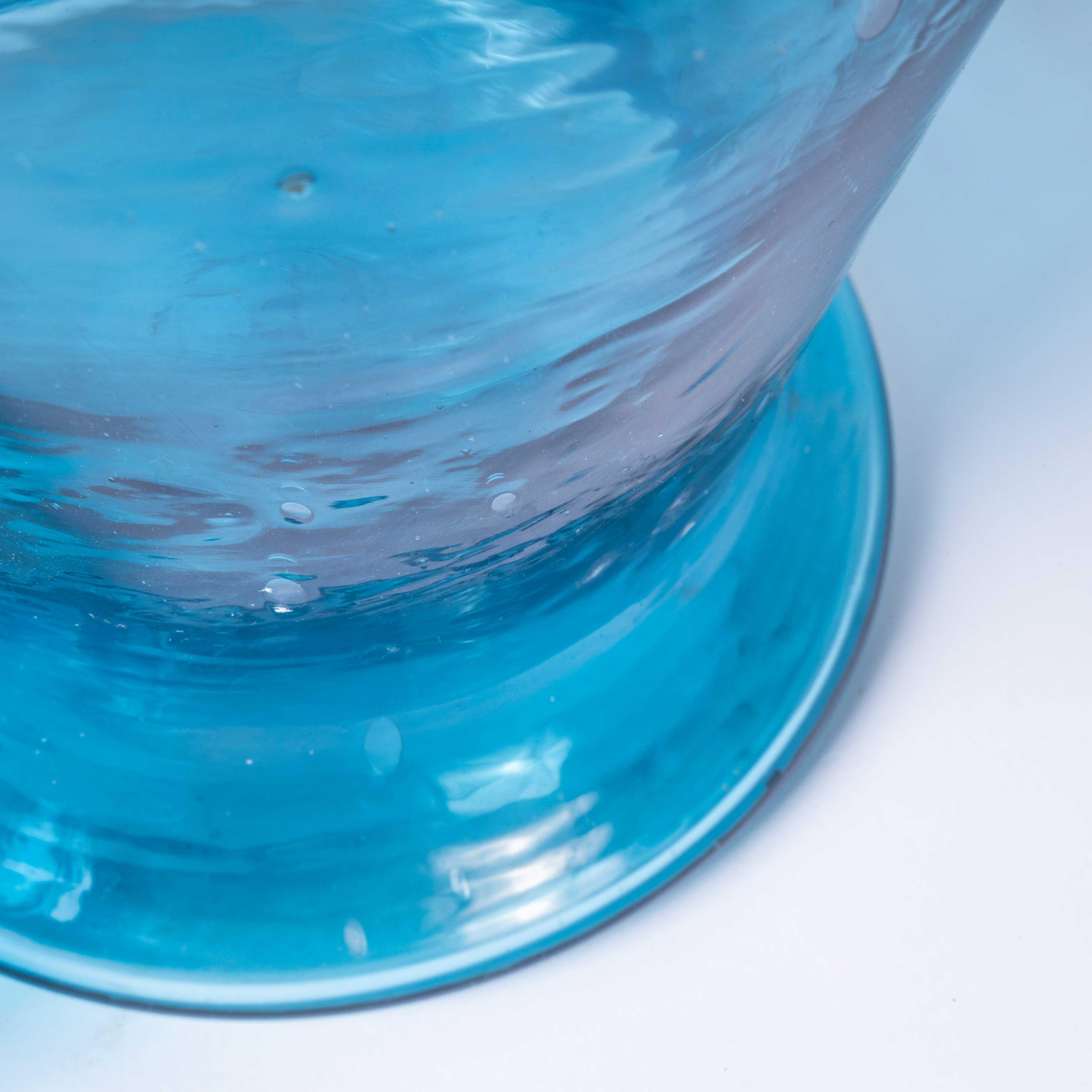 Art Glass Contemporary Moroccan Mouth Blown Glass Jar - Light Blue For Sale