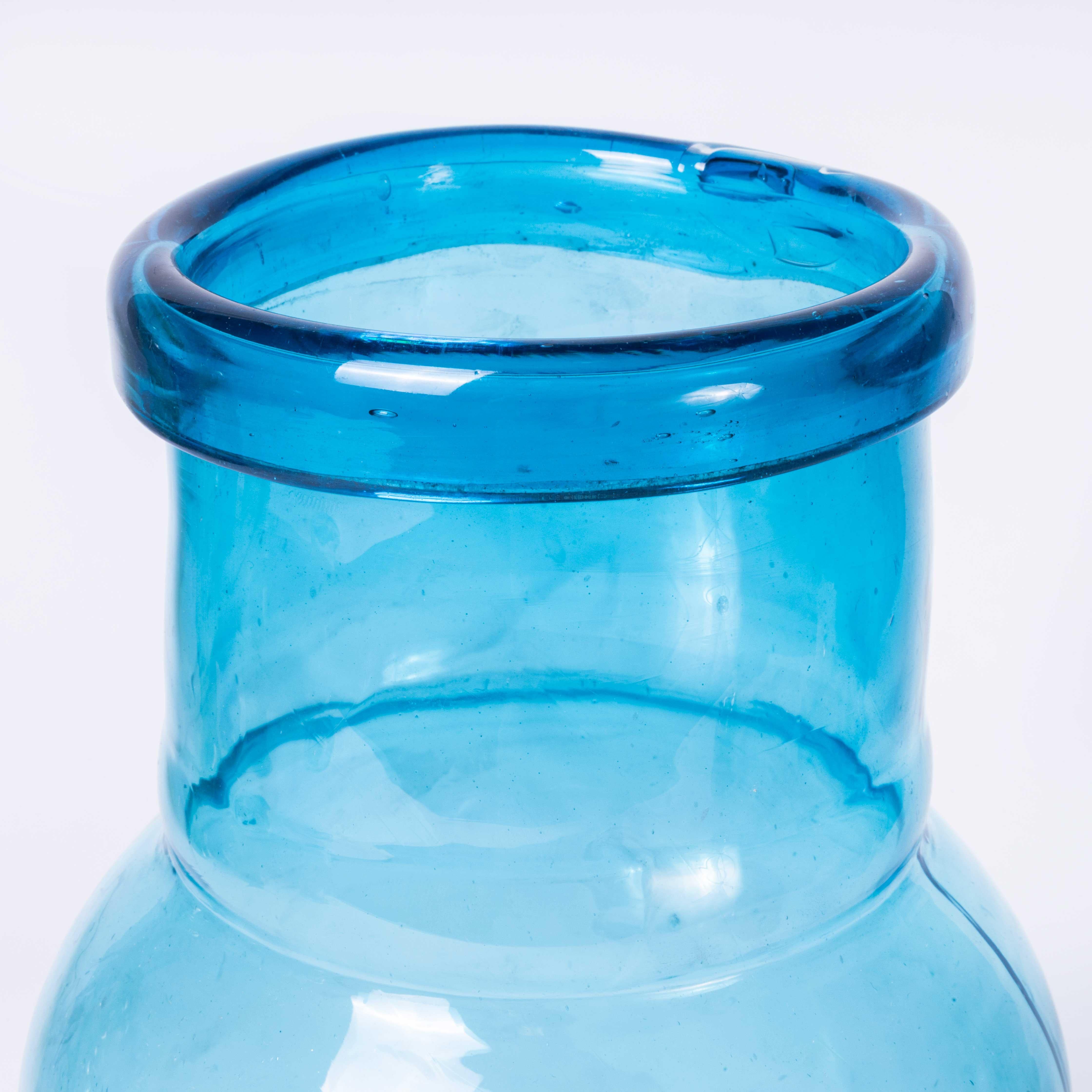 Contemporary Moroccan Mouth Blown Glass Jar - Light Blue For Sale 1