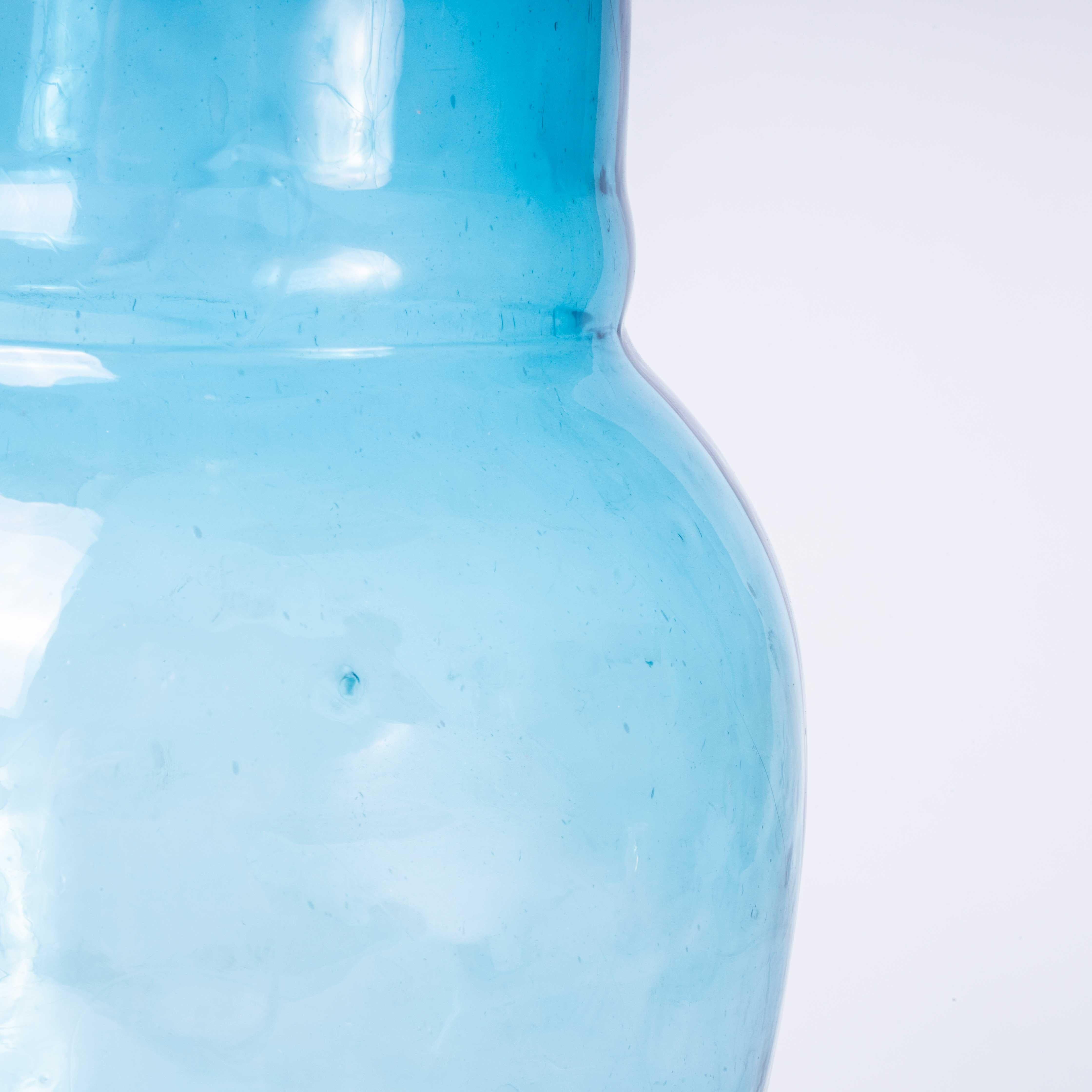 Contemporary Moroccan Mouth Blown Glass Jar - Light Blue For Sale 2