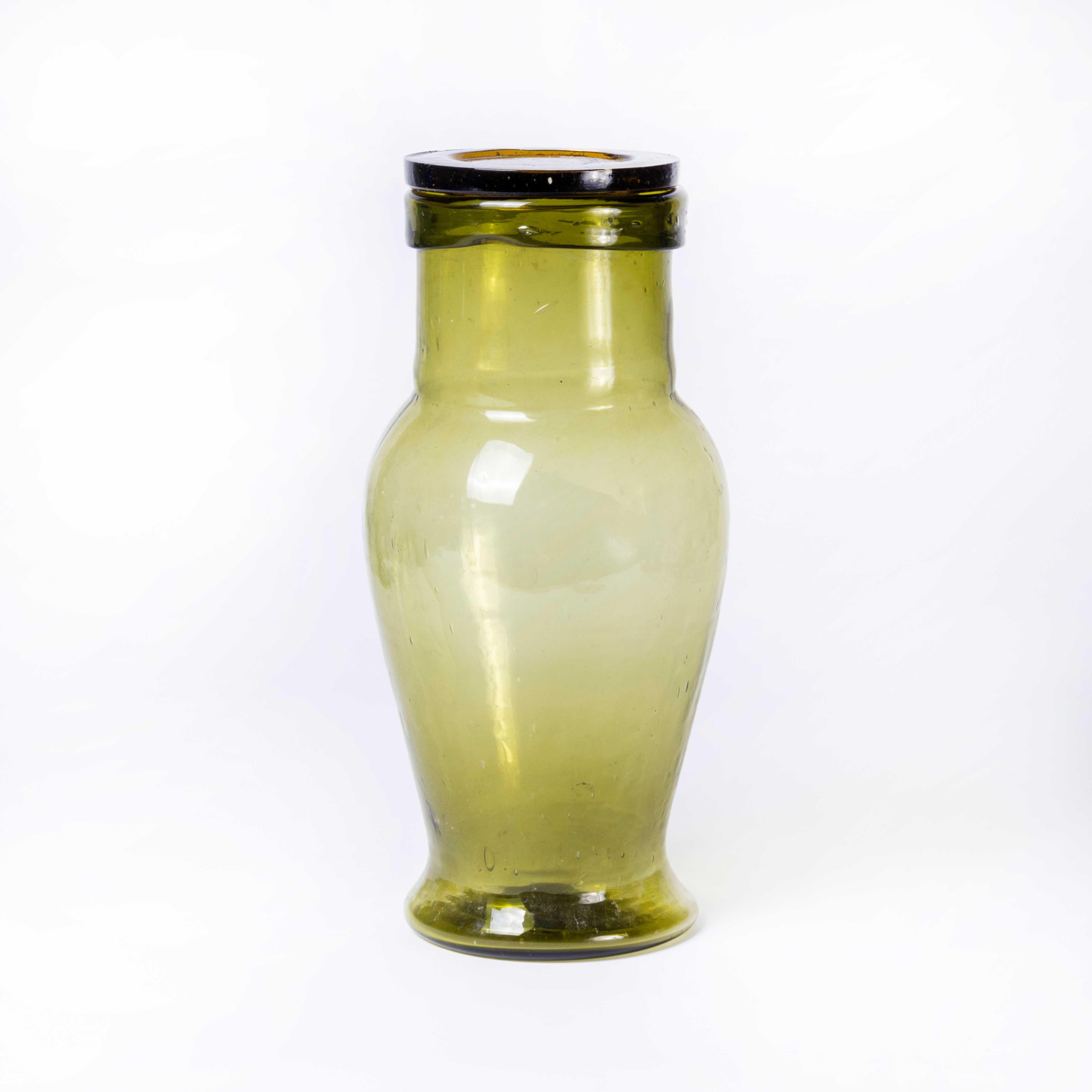 Contemporary Moroccan Mouth Blown Glass Jar - Moss Green In Excellent Condition For Sale In Hook, Hampshire