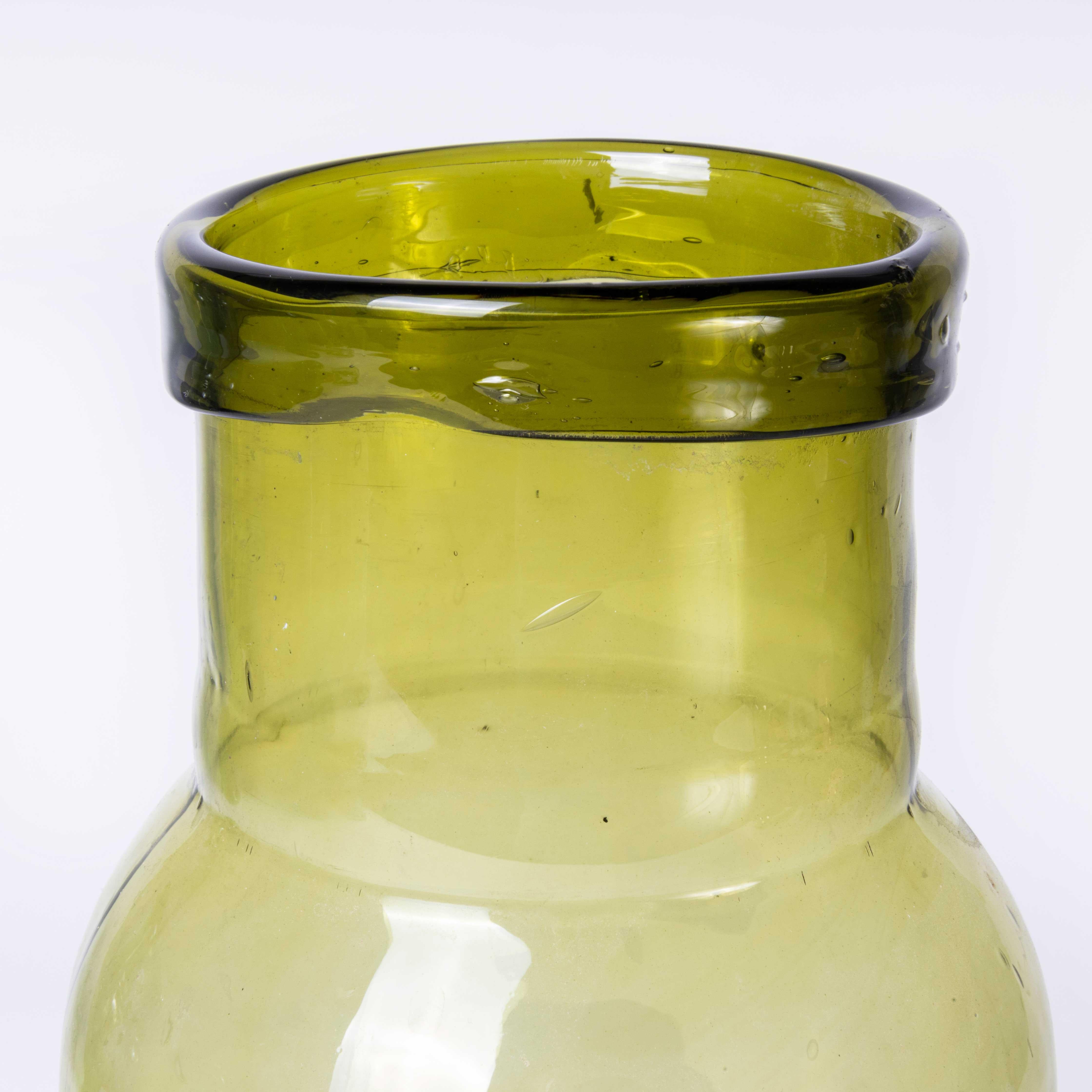 Contemporary Moroccan Mouth Blown Glass Jar - Moss Green For Sale 1