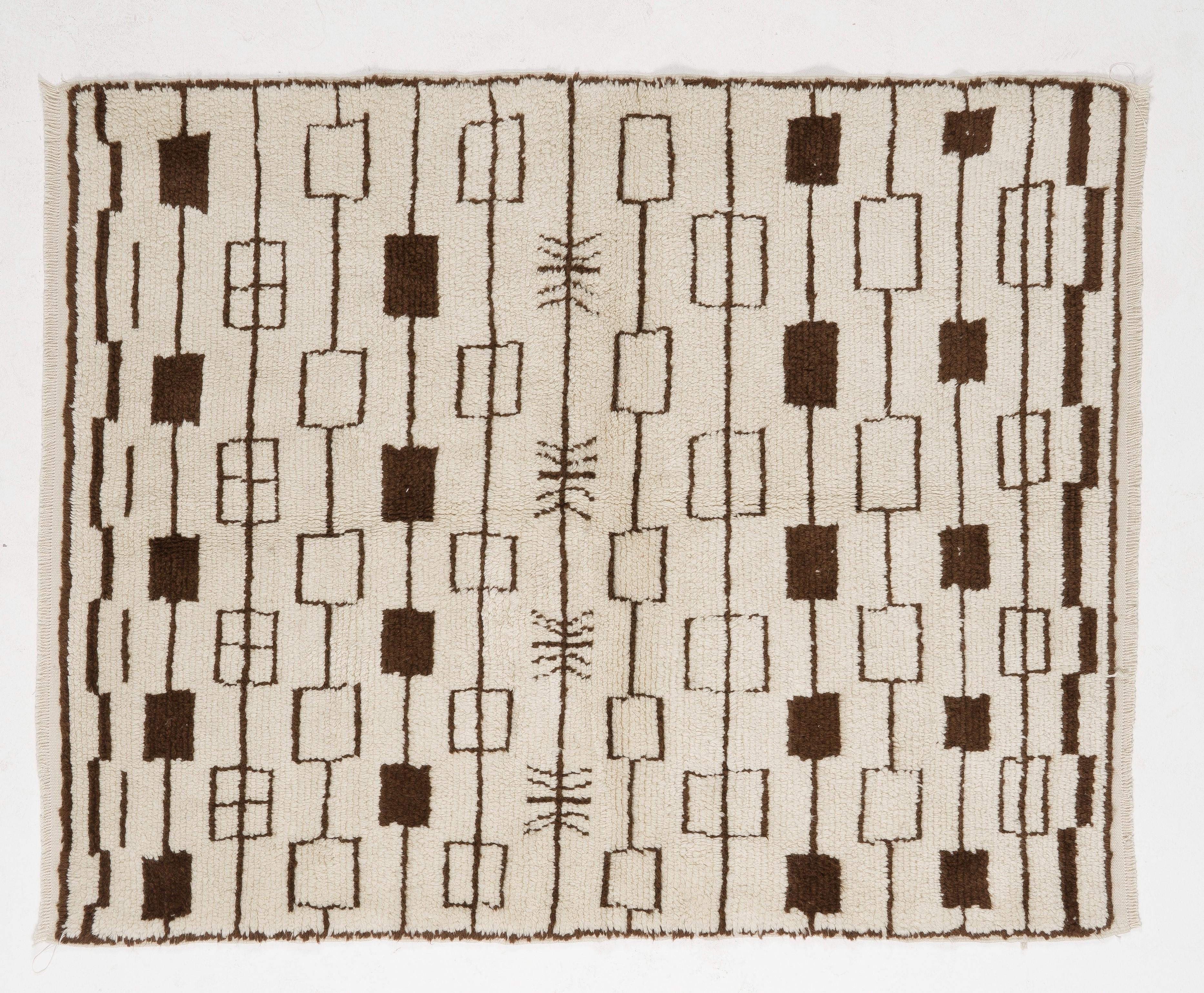 Turkish Contemporary Moroccan Rug, 100% Natural Undyed Wool, Custom Options Available For Sale