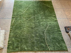Contemporary Moroccan Rug 3’x5’ Green Wool Ivory Line Accents, Custom-Made