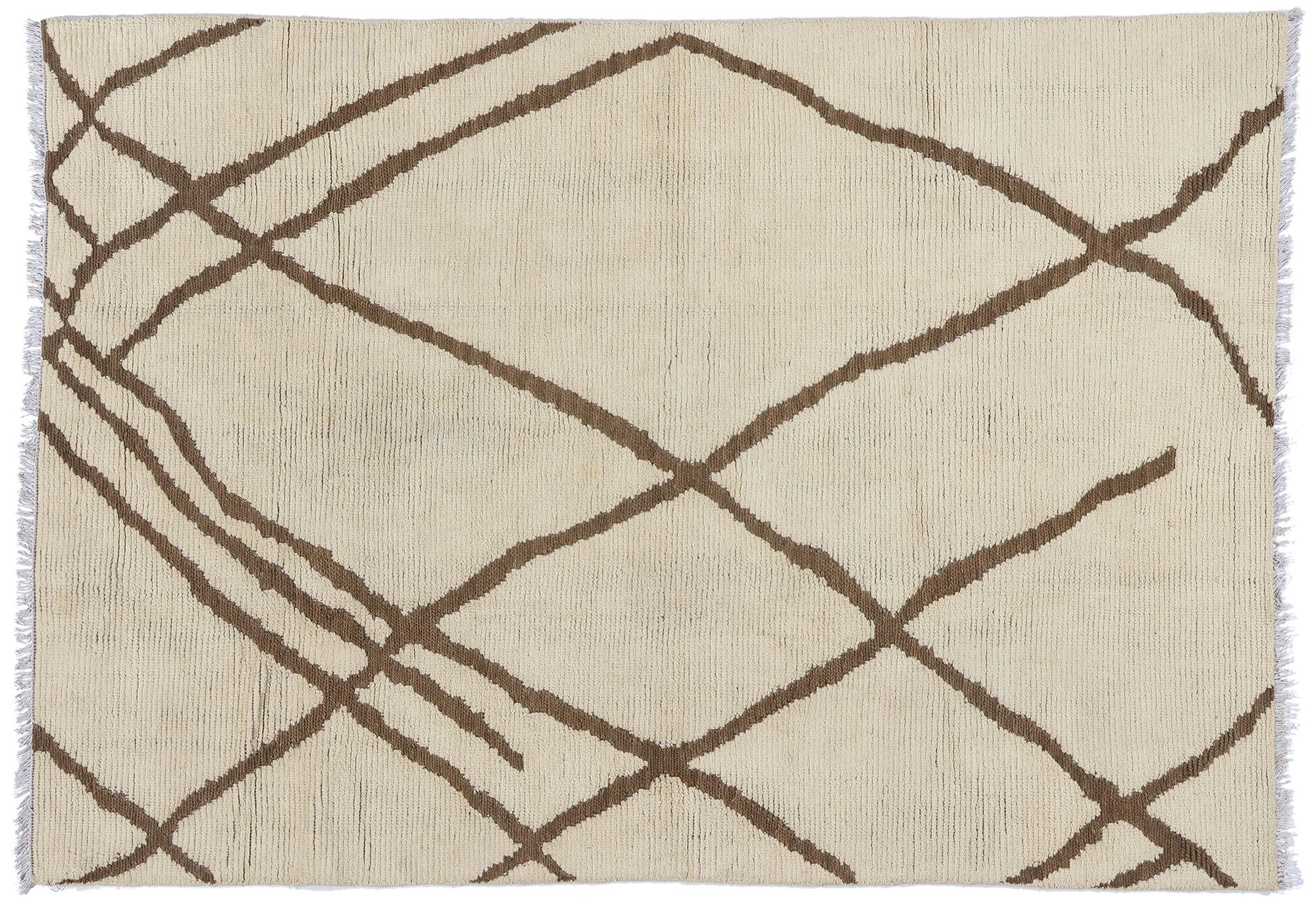 Contemporary Moroccan Rug, Cozy Organic Modern Meets Serene Shibui For Sale 4