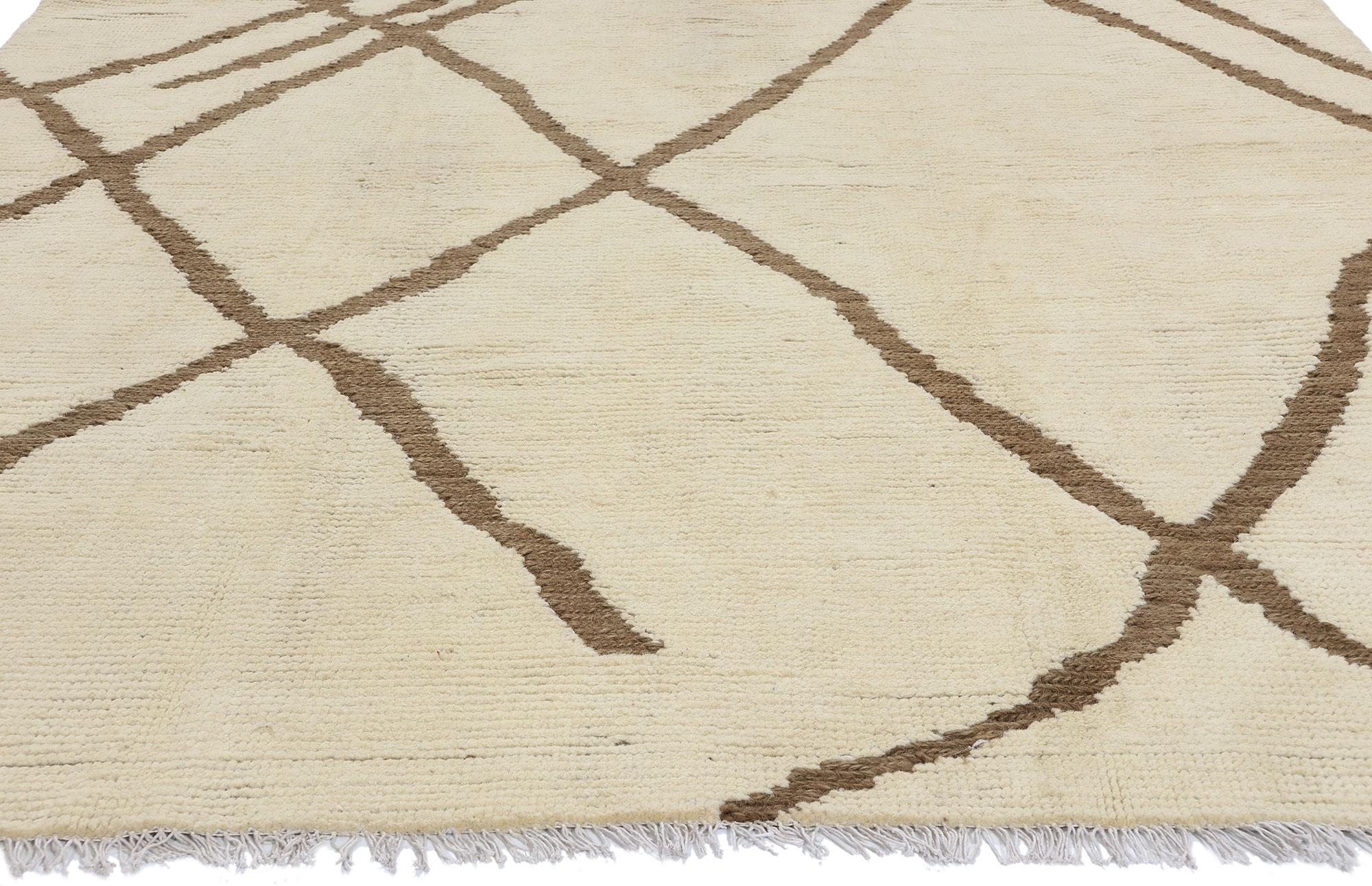 Pakistani Contemporary Moroccan Rug, Cozy Organic Modern Meets Serene Shibui For Sale