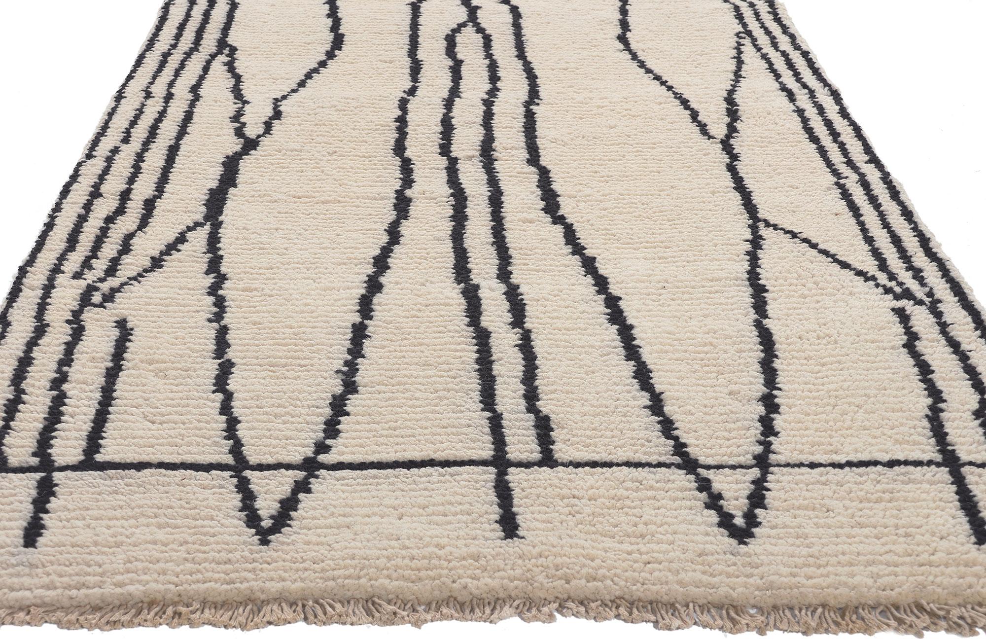 Hand-Knotted Contemporary Moroccan Rug, Cozy Organic Modern Meets Serene Shibui For Sale